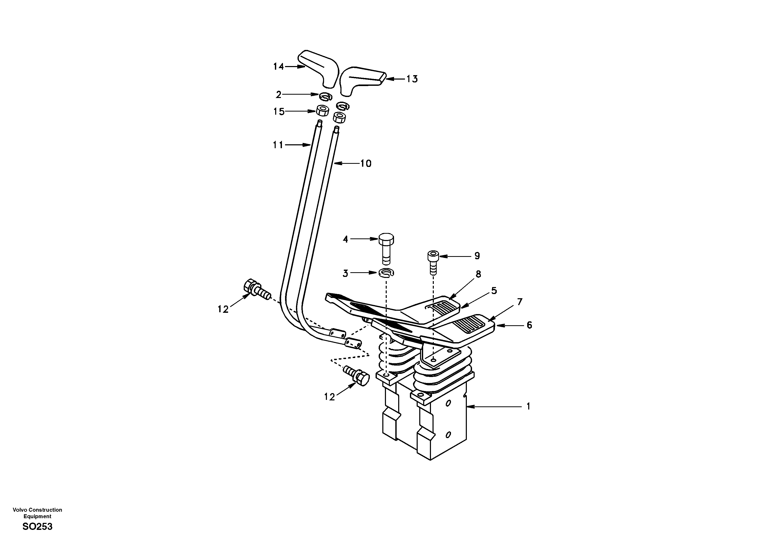 Схема запчастей Volvo EC150 - 36011 Remote control valve pedal with fitting parts EC150