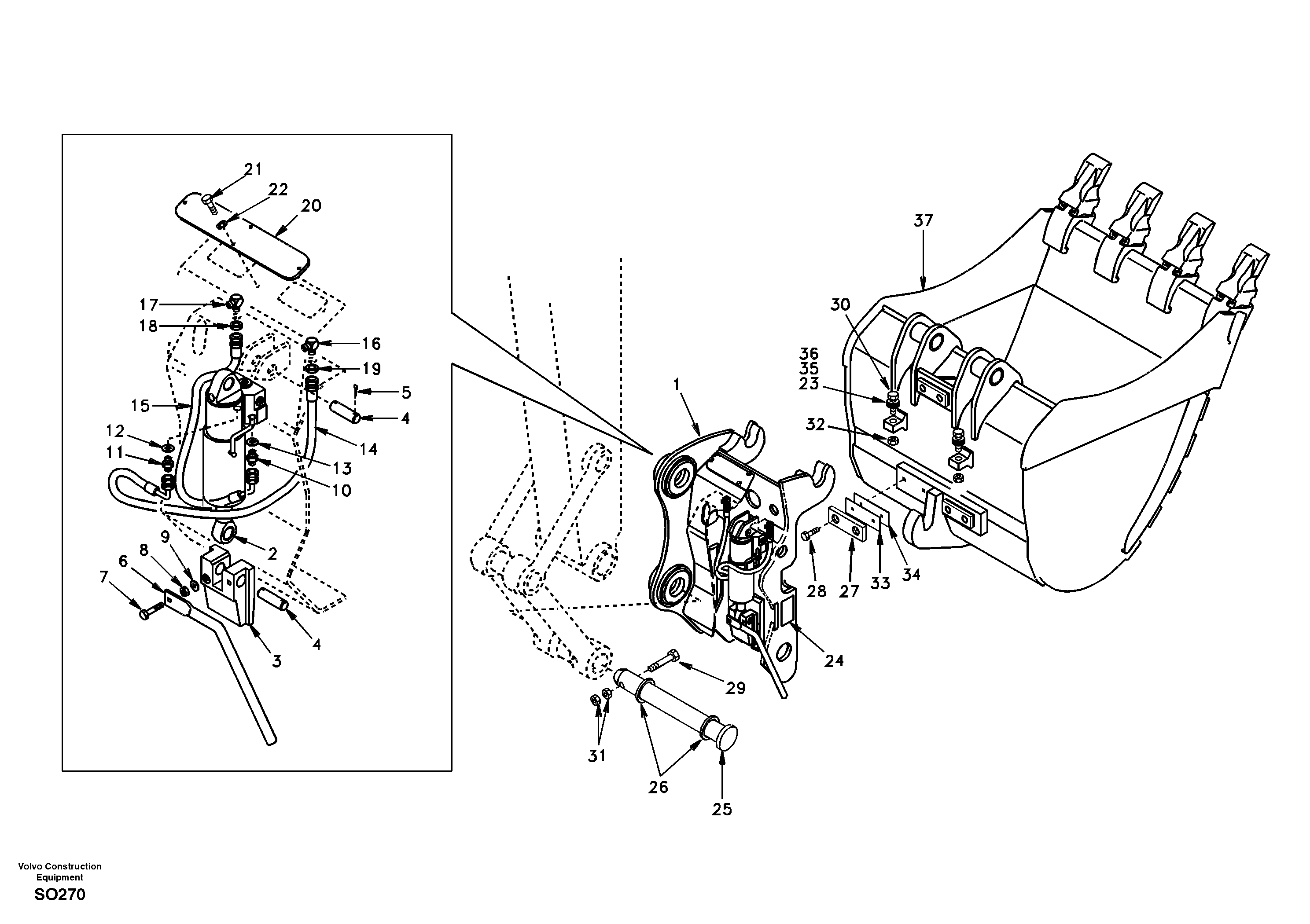 Схема запчастей Volvo EC150 - 87953 Attachment bracket, quickfit EC150