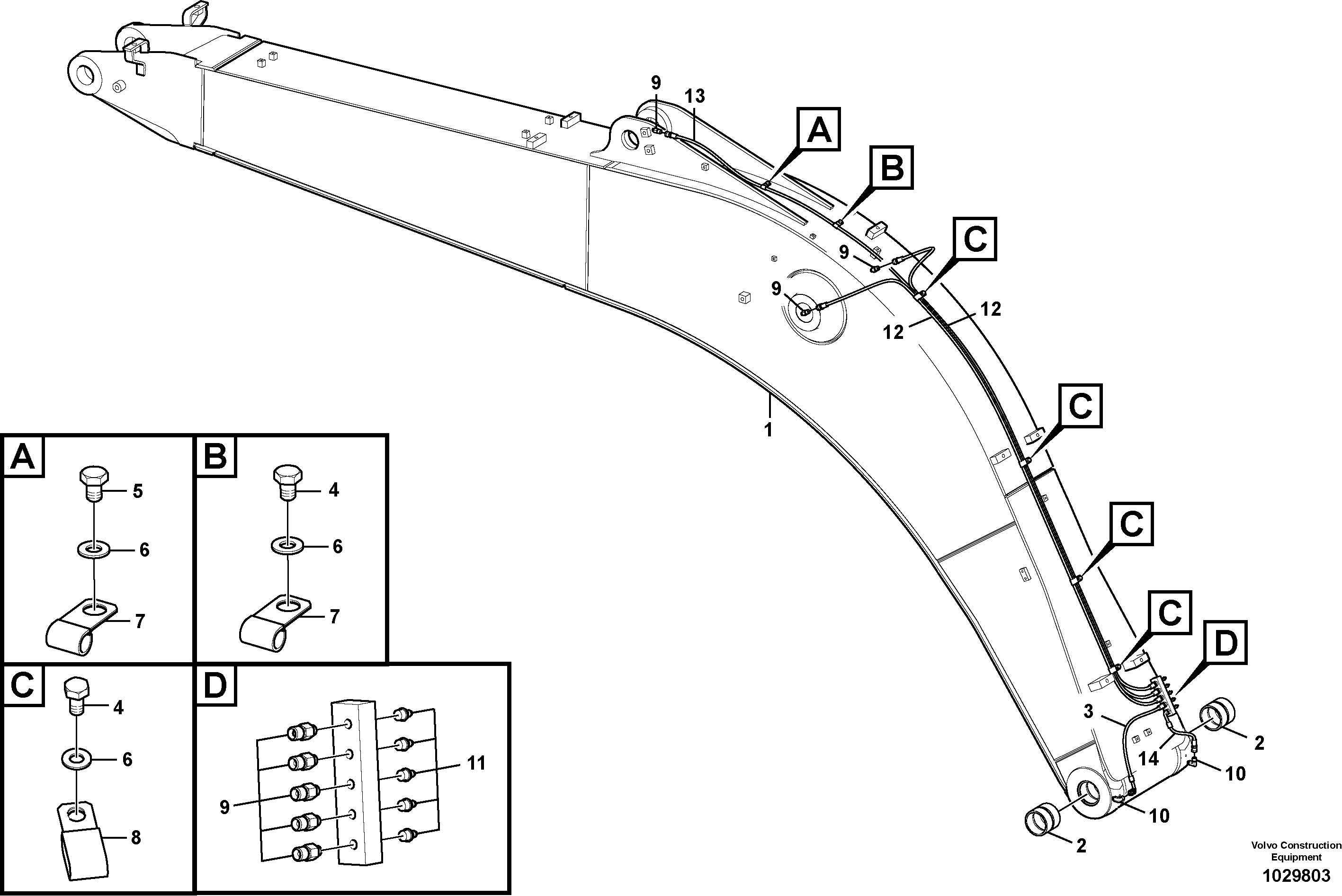Схема запчастей Volvo EC160B - 64681 Boom and grease piping EC160B PRIME S/N 12001-