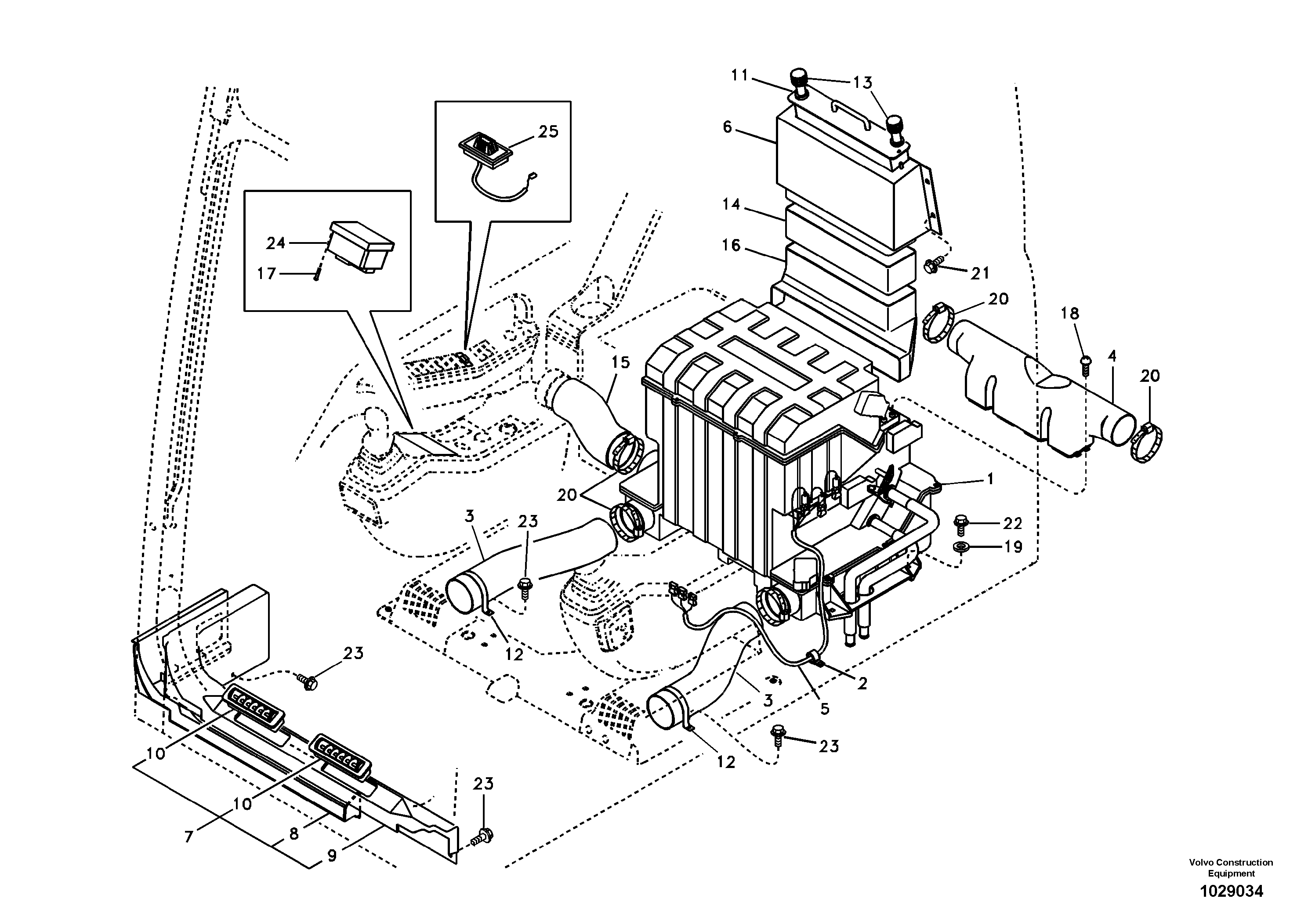 Схема запчастей Volvo EC160B - 56654 Air duct in cabin and cabin floor EC160B