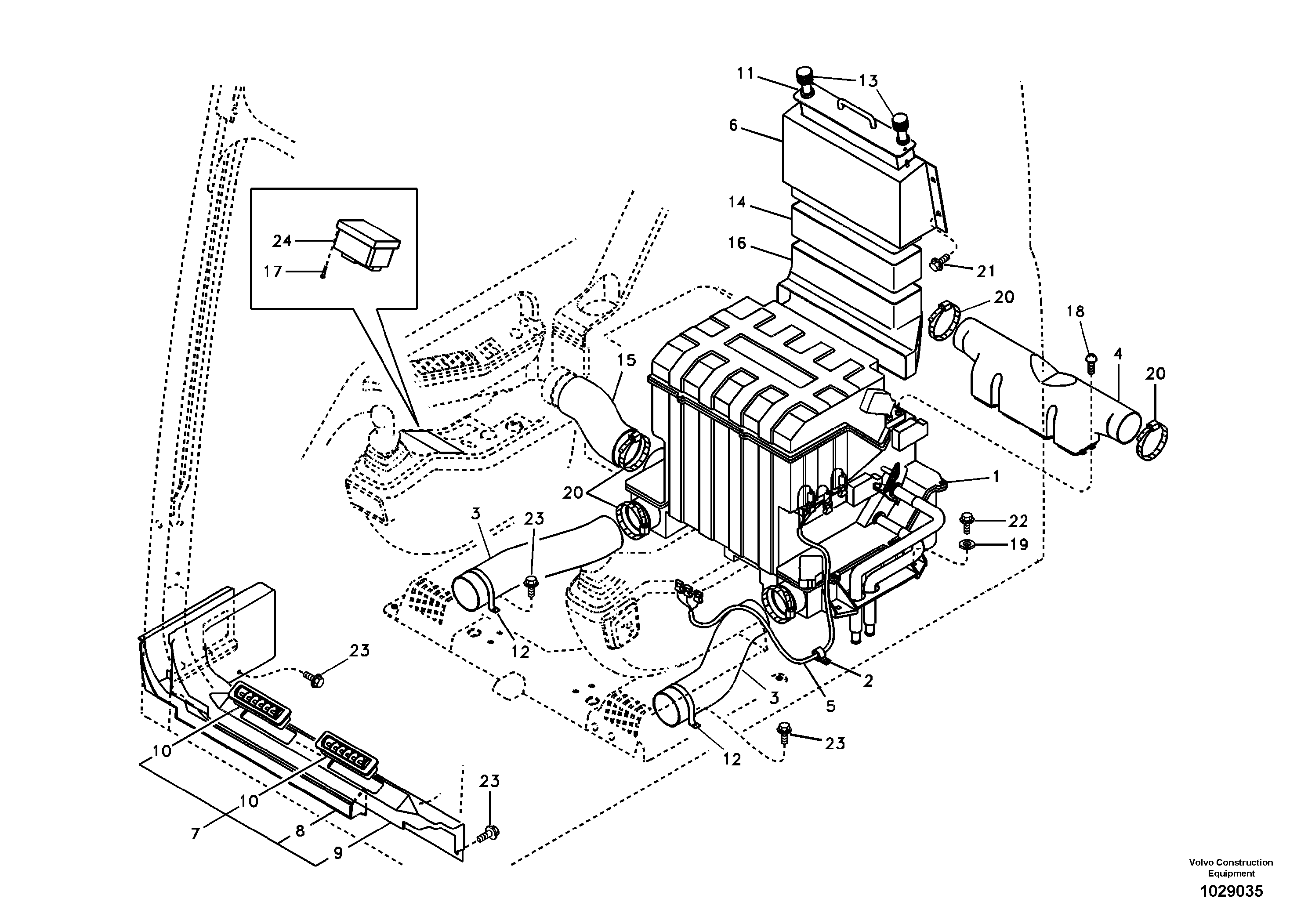Схема запчастей Volvo EC160B - 56655 Air duct in cabin and cabin floor EC160B