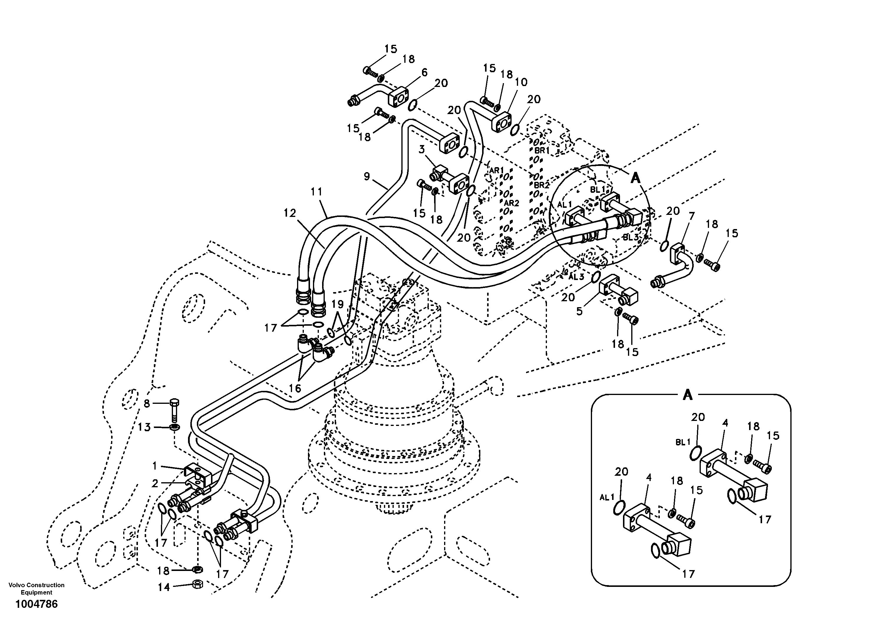 Схема запчастей Volvo EC160B - 10620 Hydraulic system, control valve to boom and swing EC160B