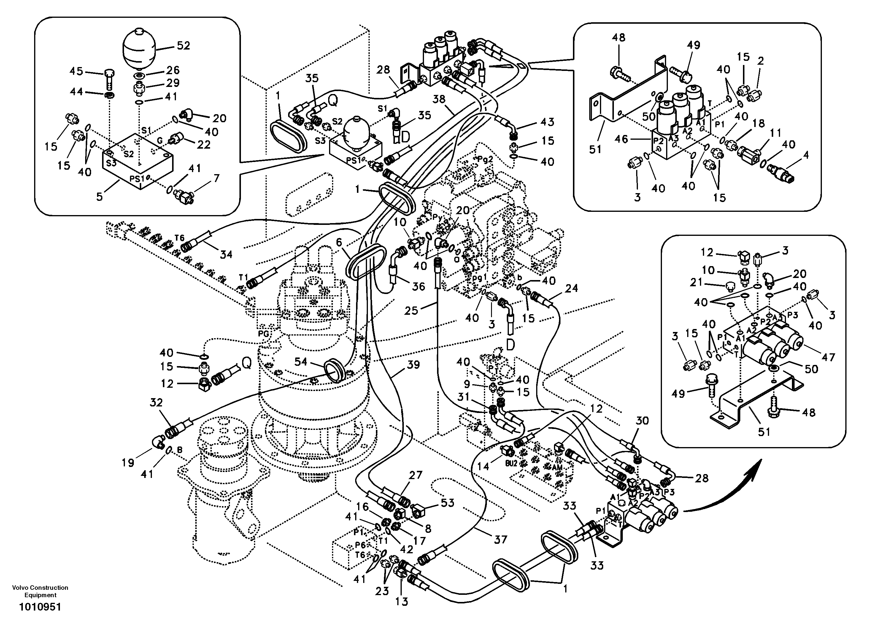 Схема запчастей Volvo EC160B - 105013 Servo system, control valve to solenoid valve EC160B