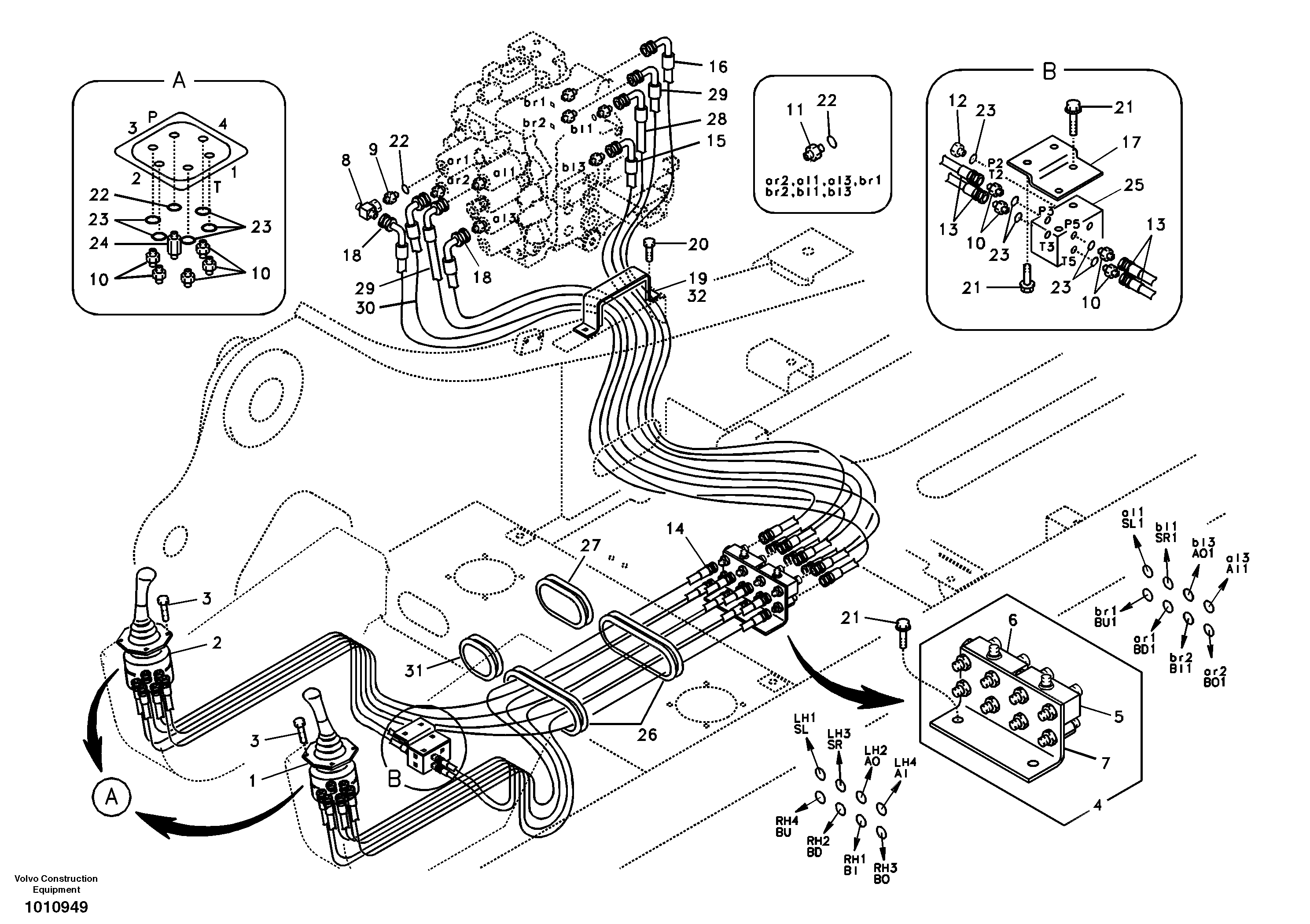 Схема запчастей Volvo EC160B - 10850 Servo system, control valve to remote control valve EC160B