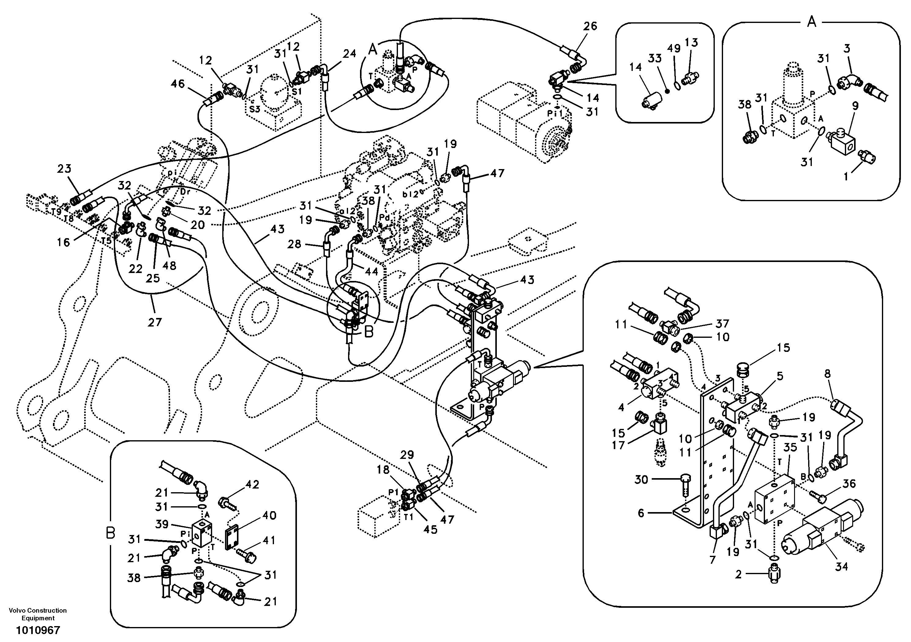 Схема запчастей Volvo EC160B - 100756 Working hydraulic, hammer and shear for 1st pump flow EC160B