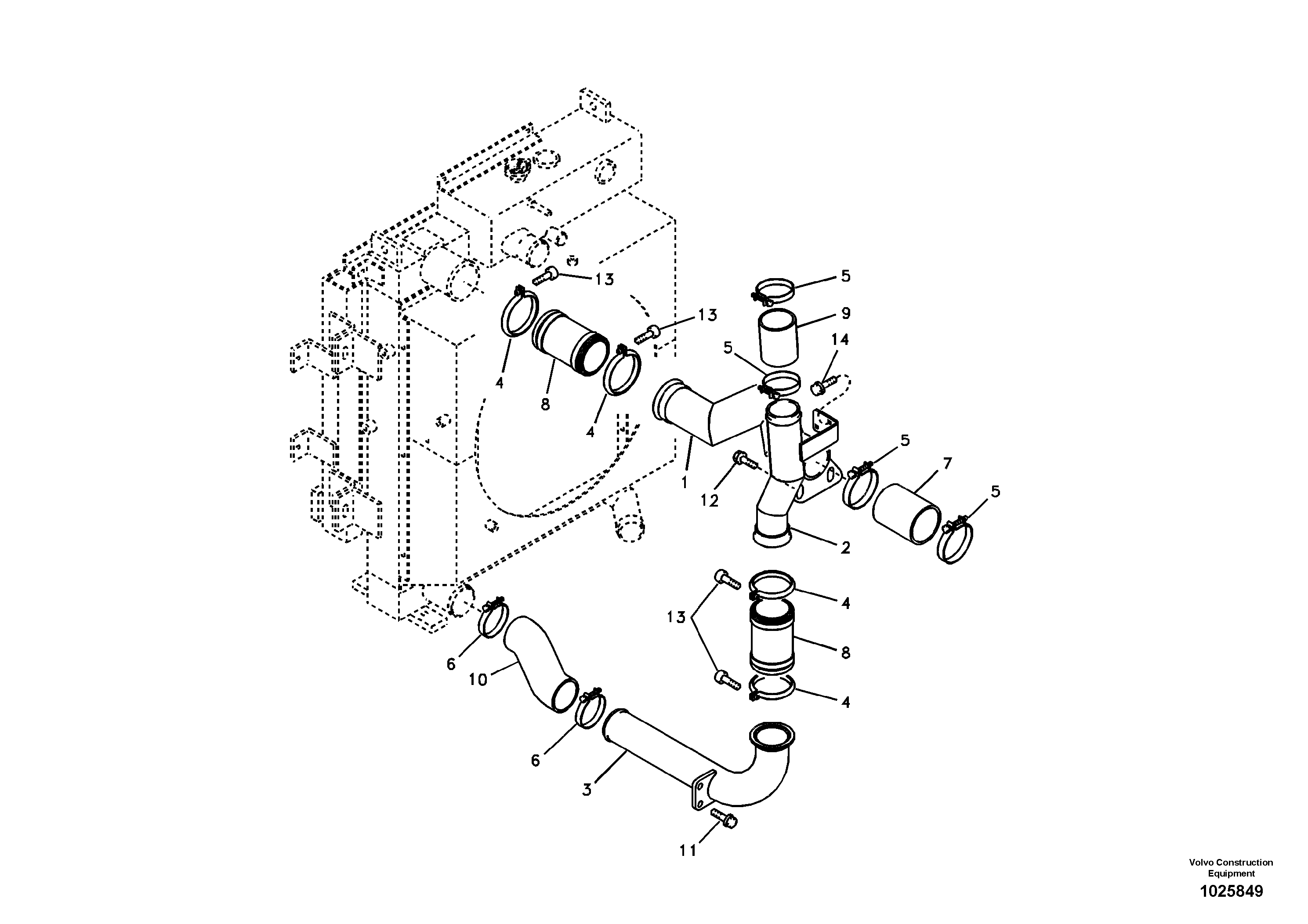 Схема запчастей Volvo EC160B - 11603 Charge air cooler, plumbing EC160B PRIME S/N 12001-