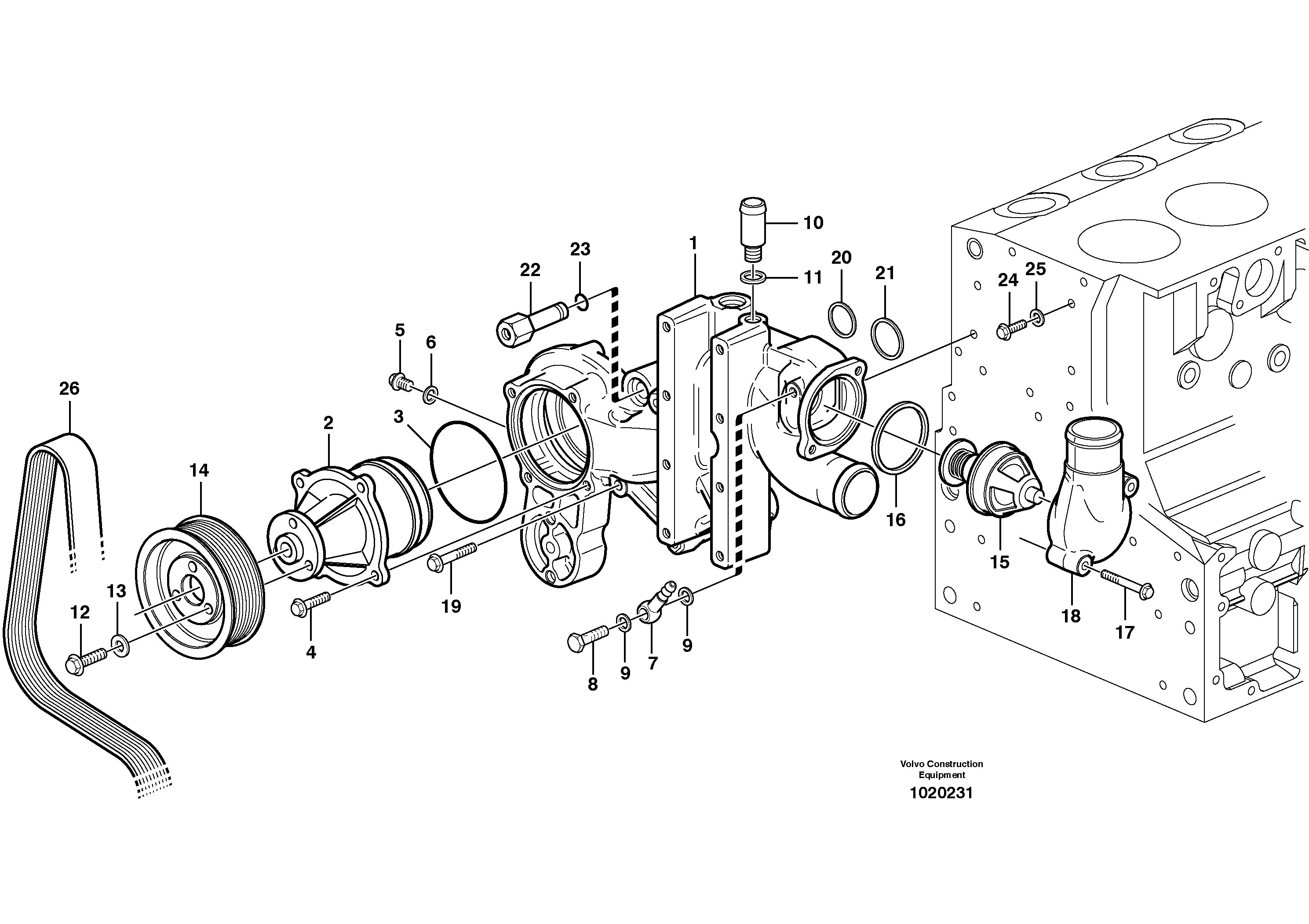 Схема запчастей Volvo EC160B - 101266 Water pump and thermostat housing EC160B PRIME S/N 12001-