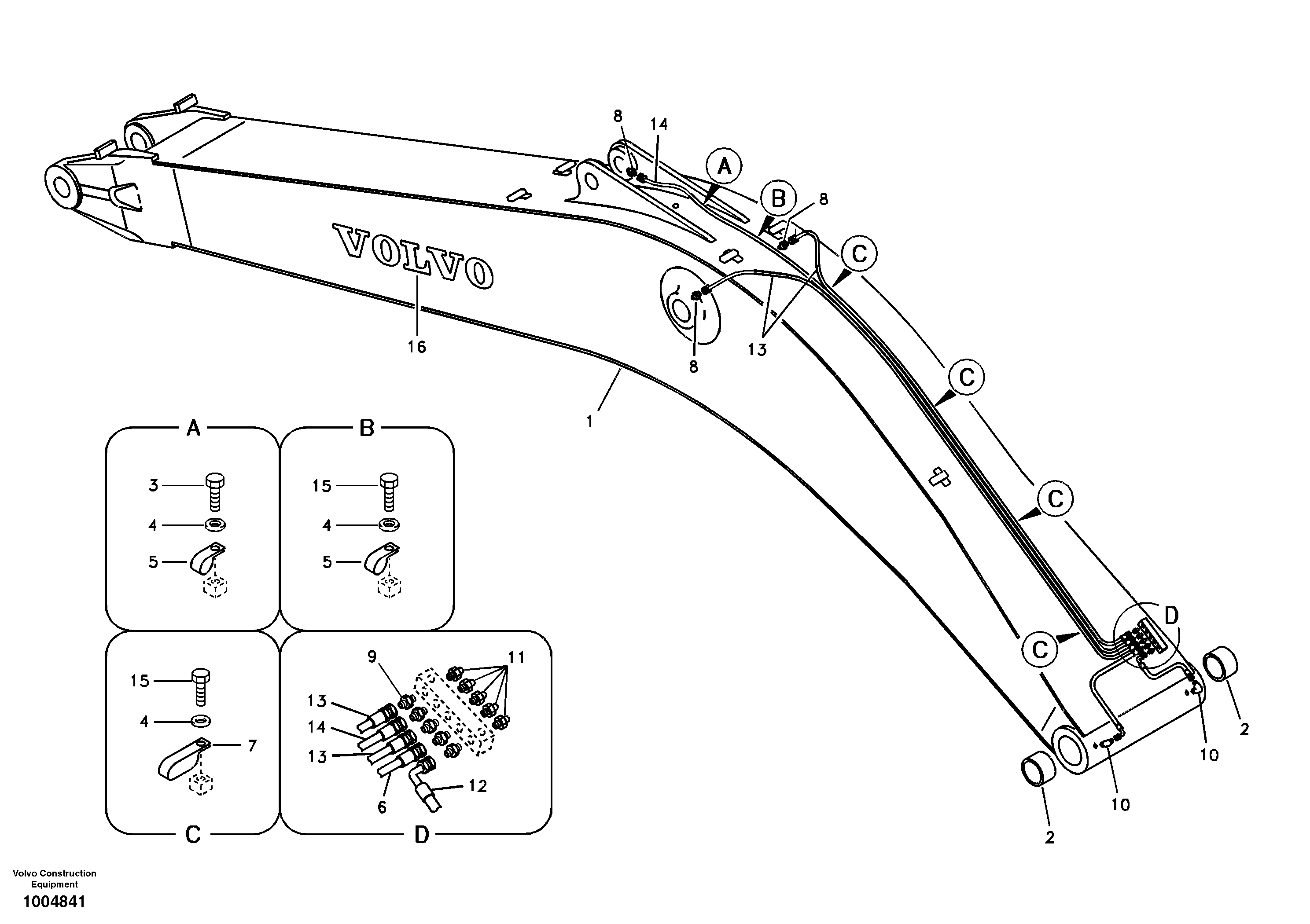 Схема запчастей Volvo EC160B - 64764 Boom and grease piping EC160B