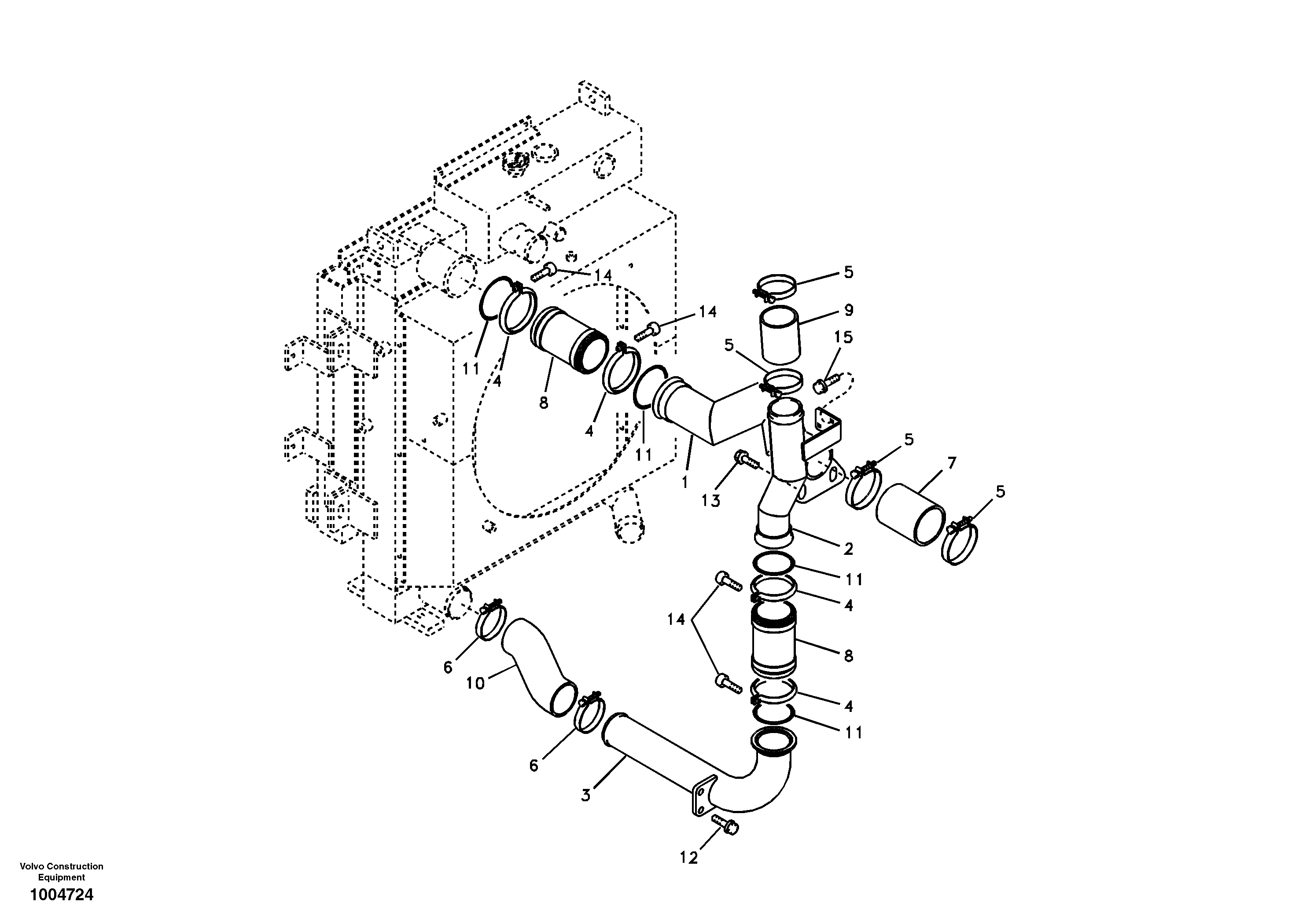 Схема запчастей Volvo EC160B - 14454 Charge air cooler, plumbing EC160B