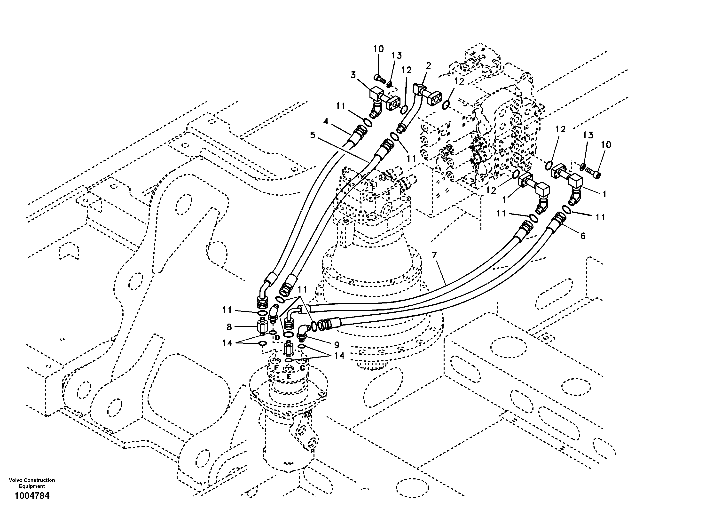 Схема запчастей Volvo EC160B - 41287 Turning joint line, control valve to turning joint EC160B PRIME S/N 12001-
