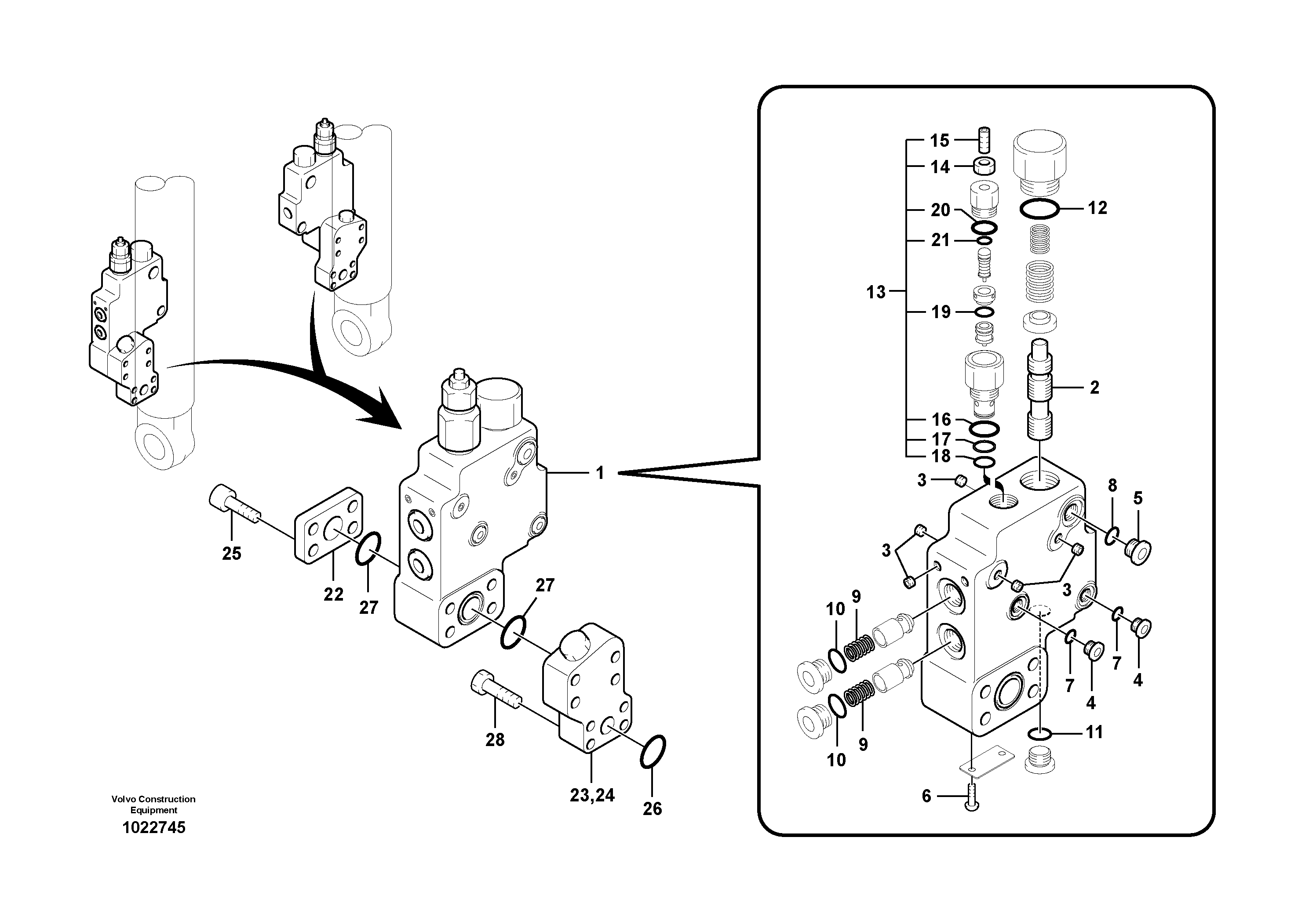 Схема запчастей Volvo EC160B - 93949 Working hydraulic, boom rupture valve mount EC160B PRIME S/N 12001-
