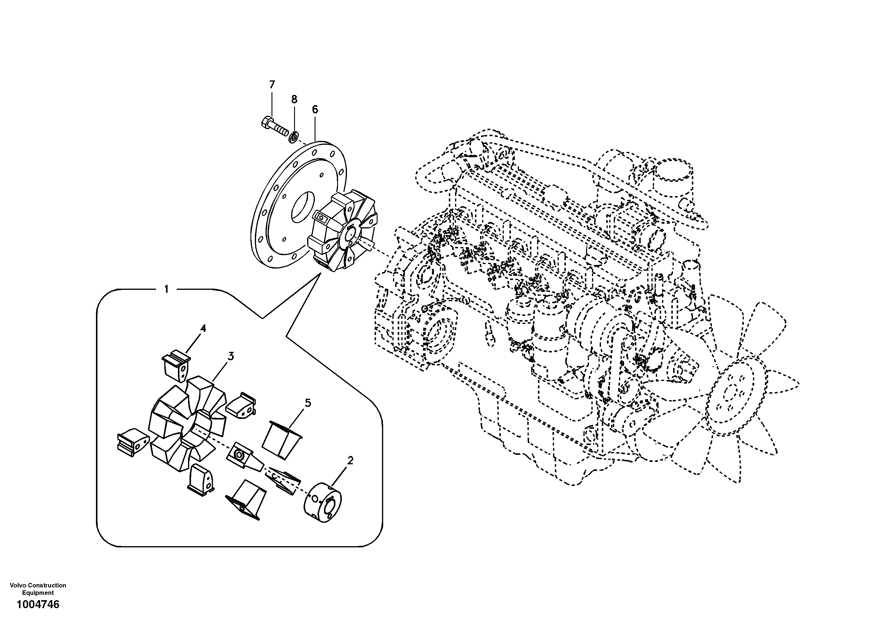 Схема запчастей Volvo EC160B - 21191 Pump gearbox with assembling parts EC160B