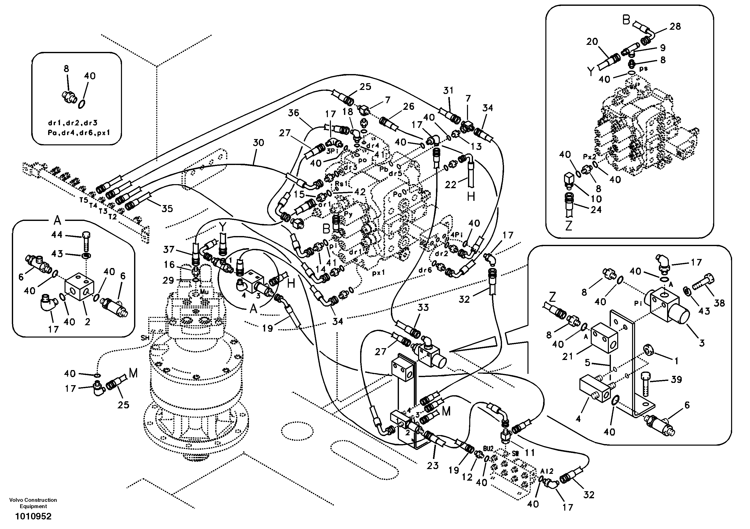 Схема запчастей Volvo EC160B - 91975 Servo system, control valve piping EC160B PRIME S/N 12001-