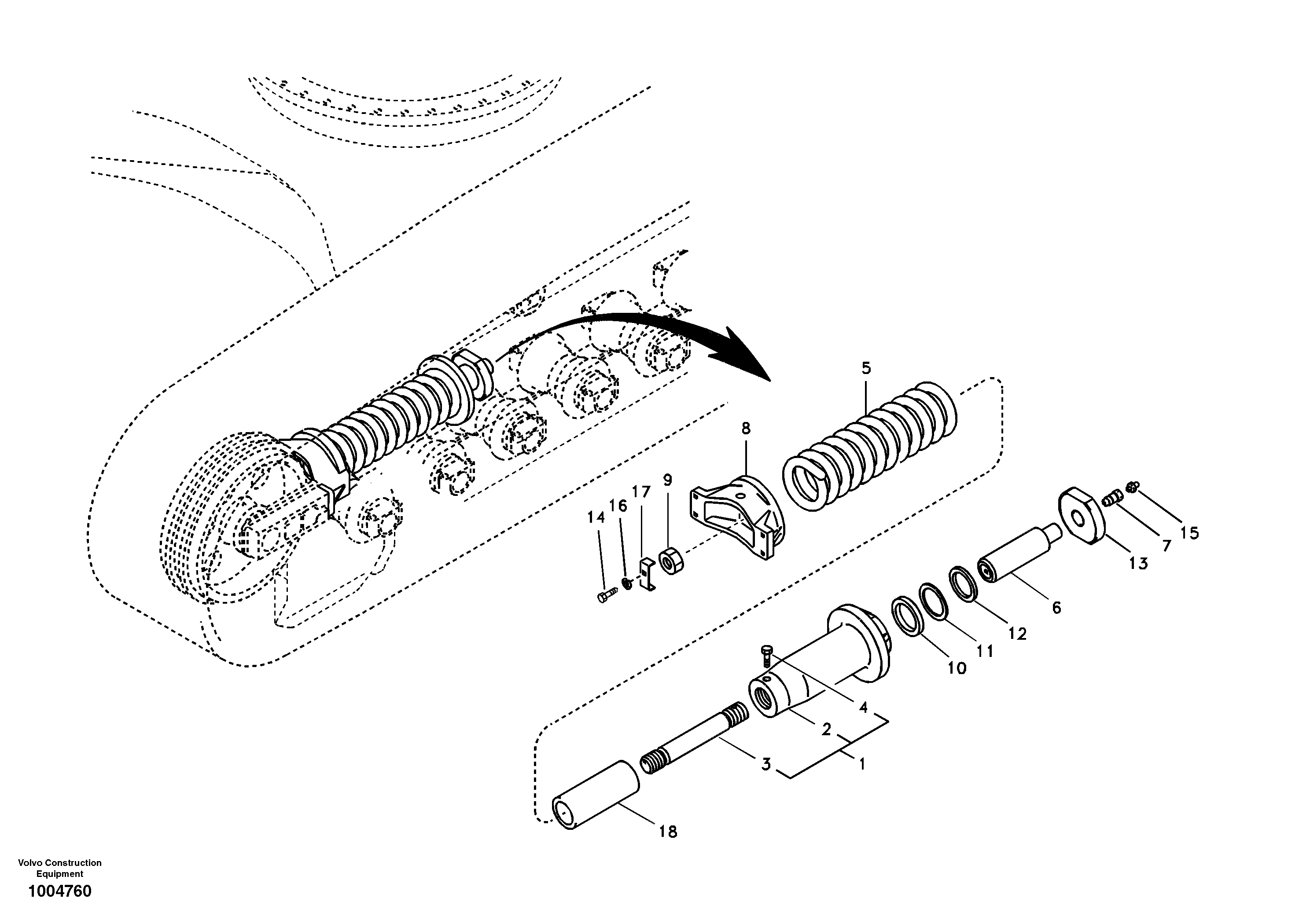 Схема запчастей Volvo EC160B - 86874 Undercarriage, spring package EC160B