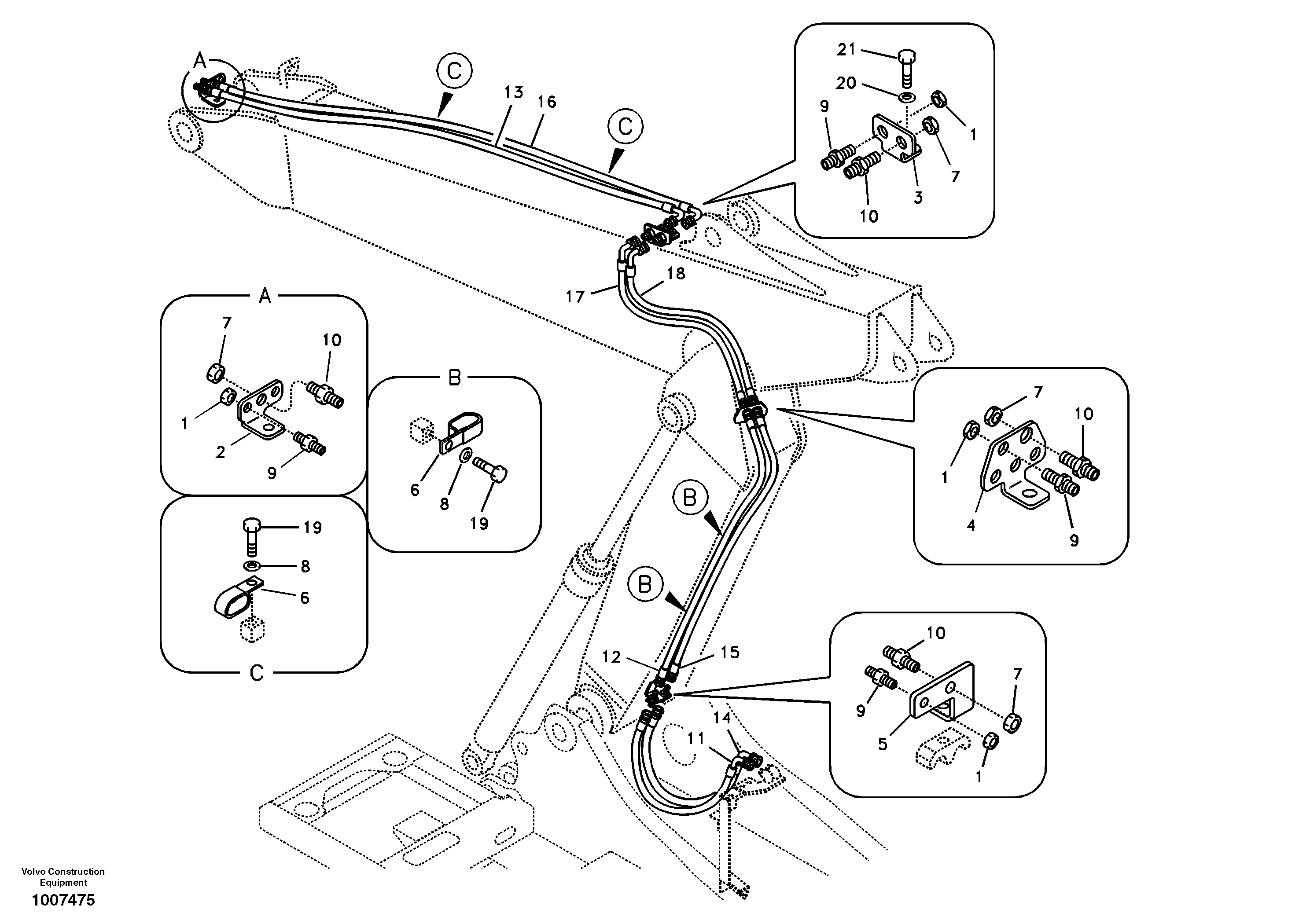 Схема запчастей Volvo EC160B - 22742 Working hydraulic, quickfit on adjustable boom EC160B PRIME S/N 12001-