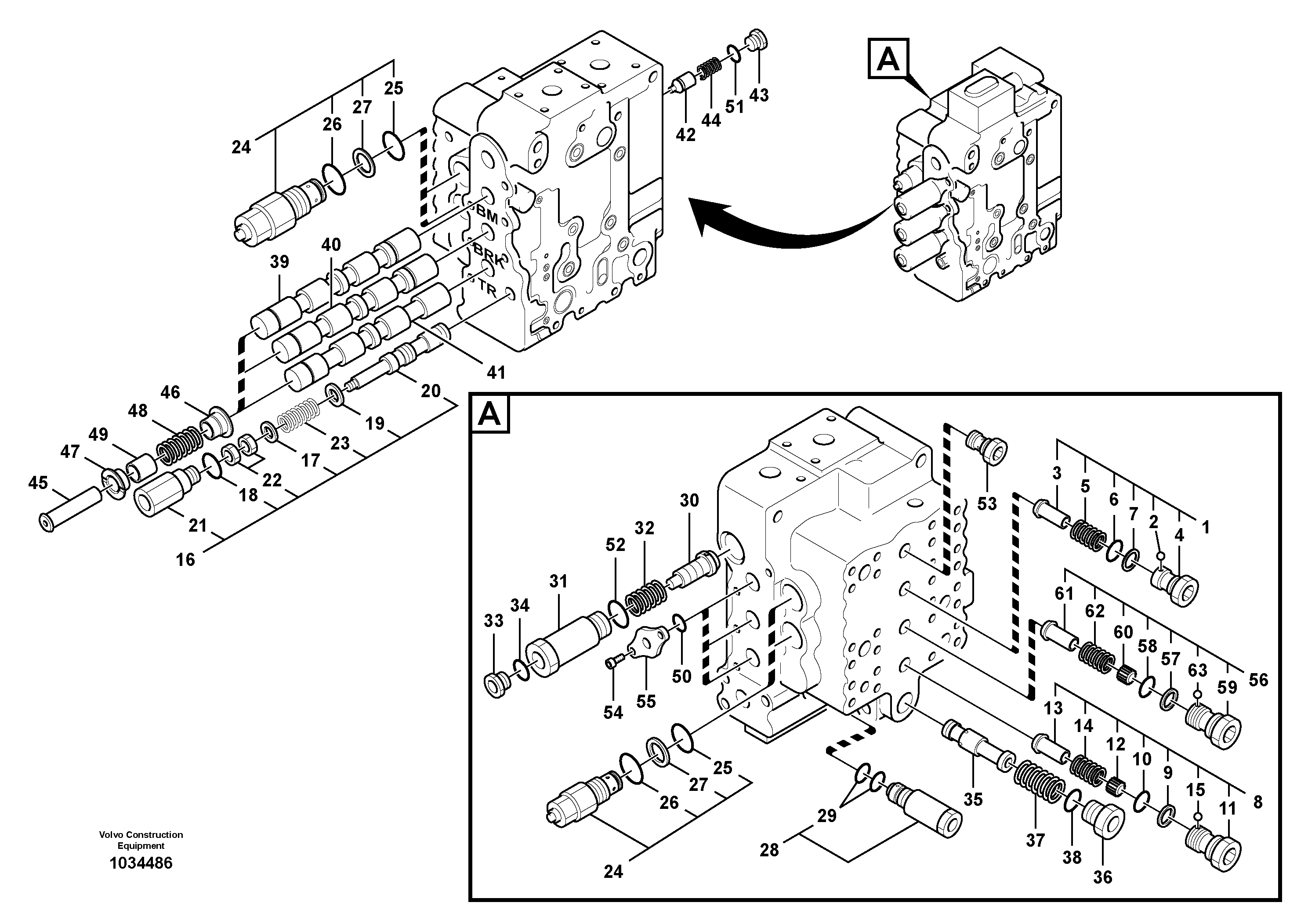 Схема запчастей Volvo EC210B - 64045 Main control valve, boom and bucket and travel Rh EC210B