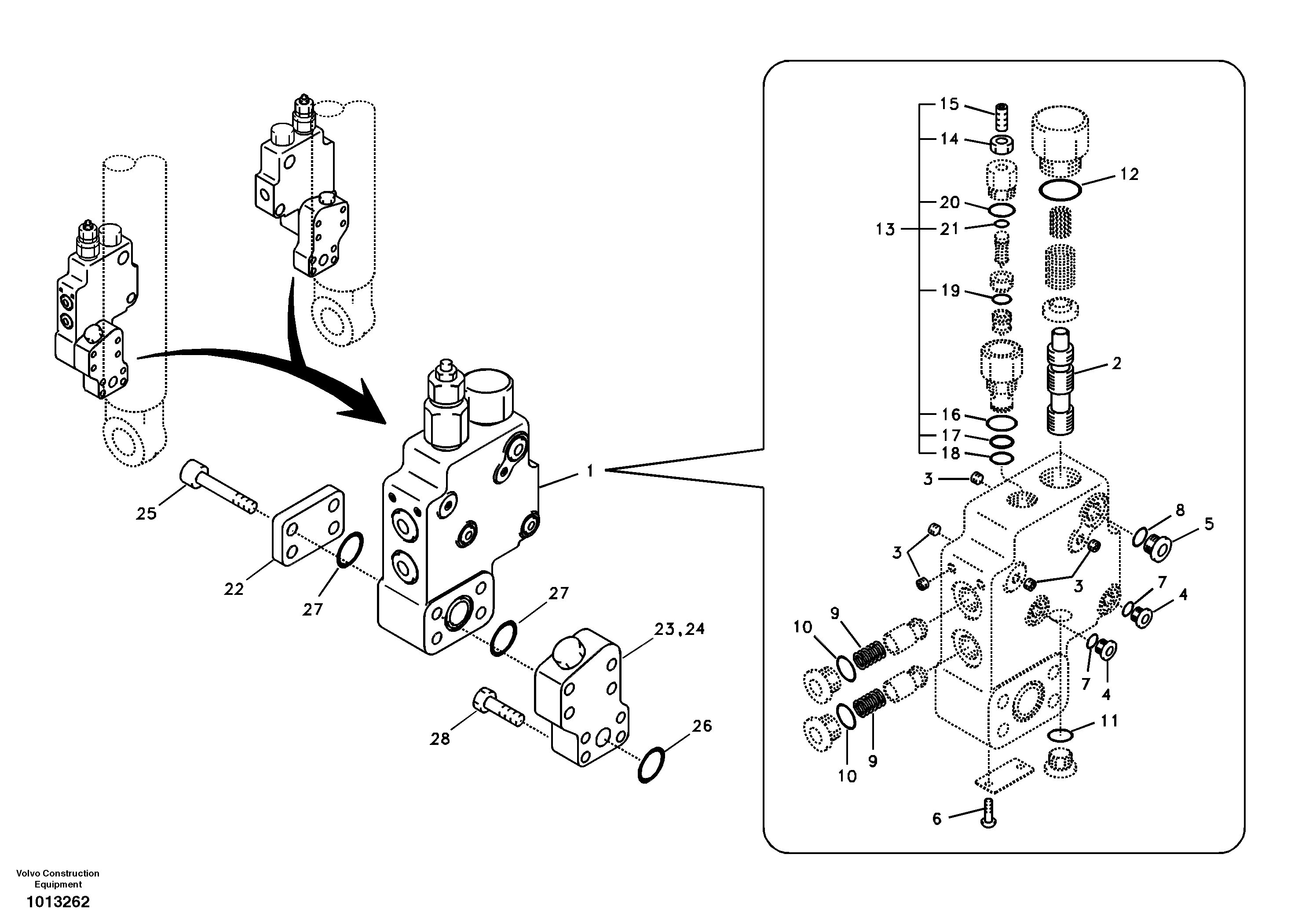 Схема запчастей Volvo EC210B - 94310 Working hydraulic, boom rupture valve mount EC210B