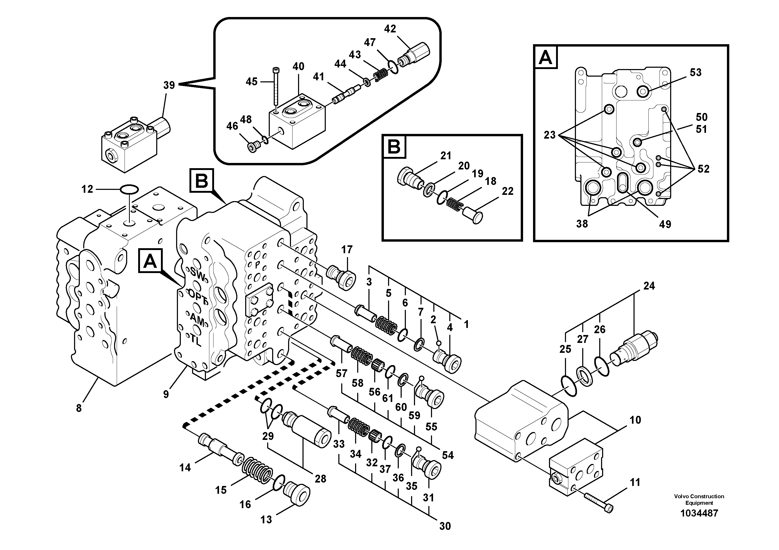 Схема запчастей Volvo EC210B - 96115 Main control valve, relief valve and dipper arm holding EC210B