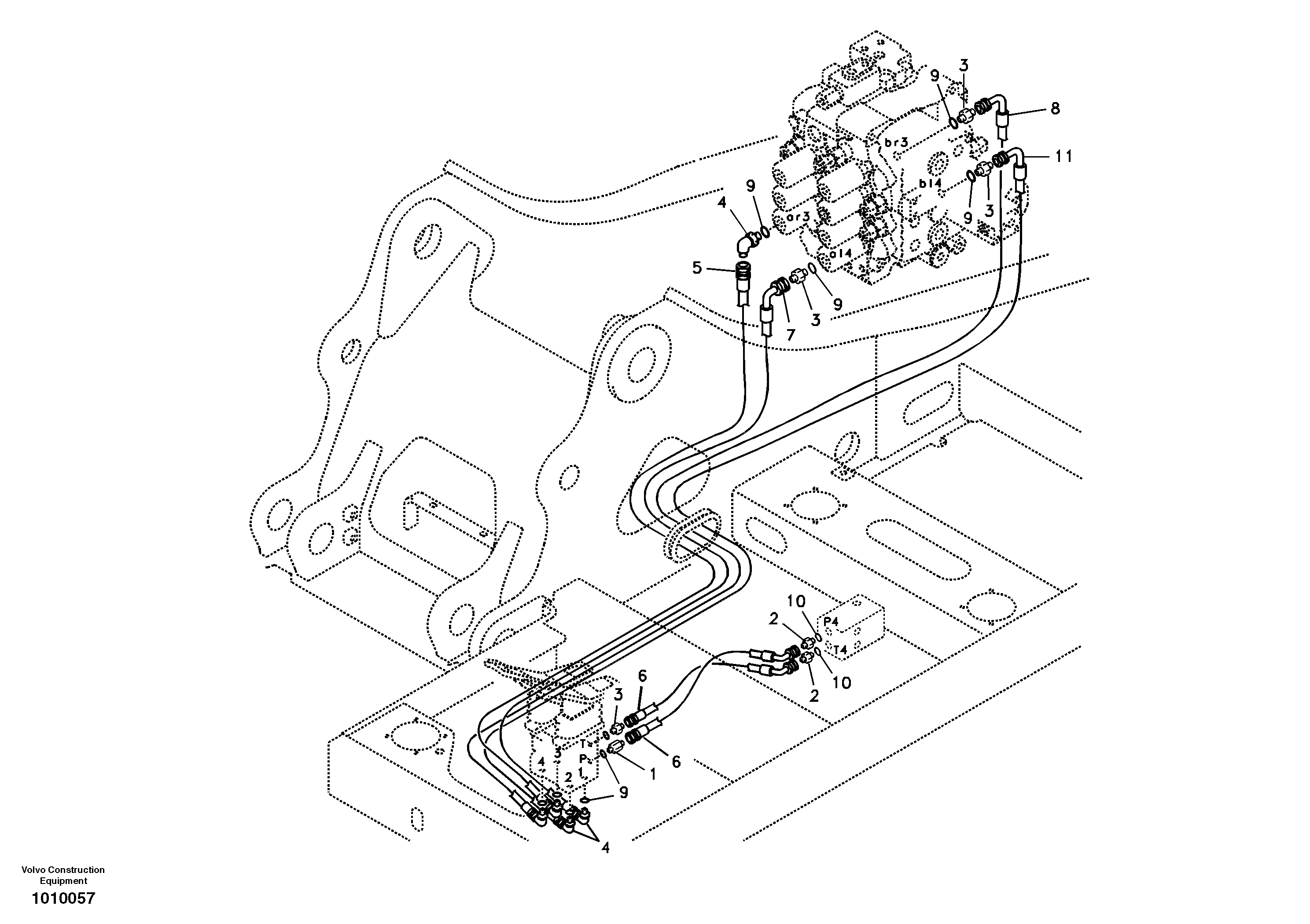 Схема запчастей Volvo EC210B - 17703 Servo system, control valve to remote control valve pedal EC210B