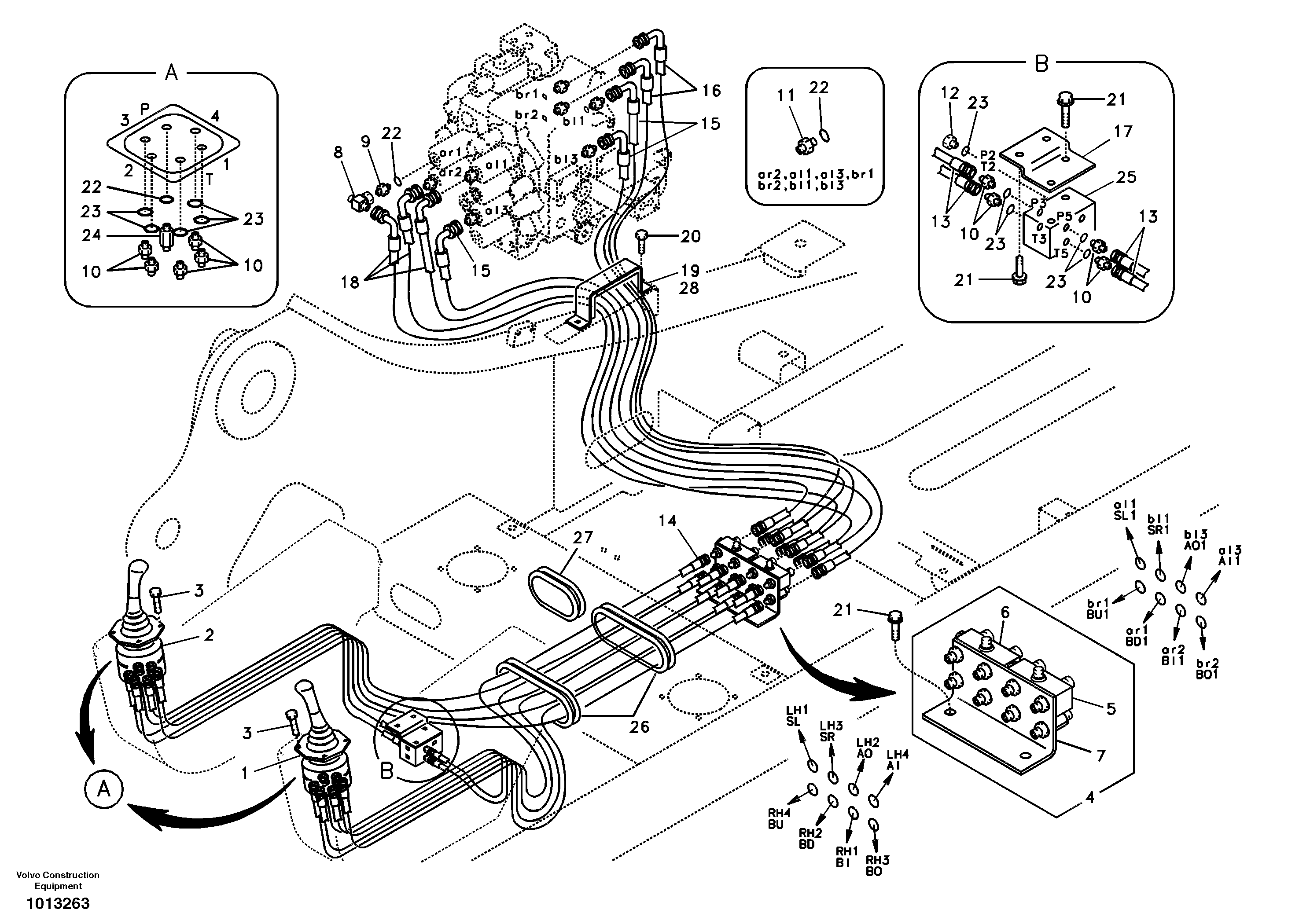 Схема запчастей Volvo EC210B - 26353 Servo system, control valve to remote control valve EC210B