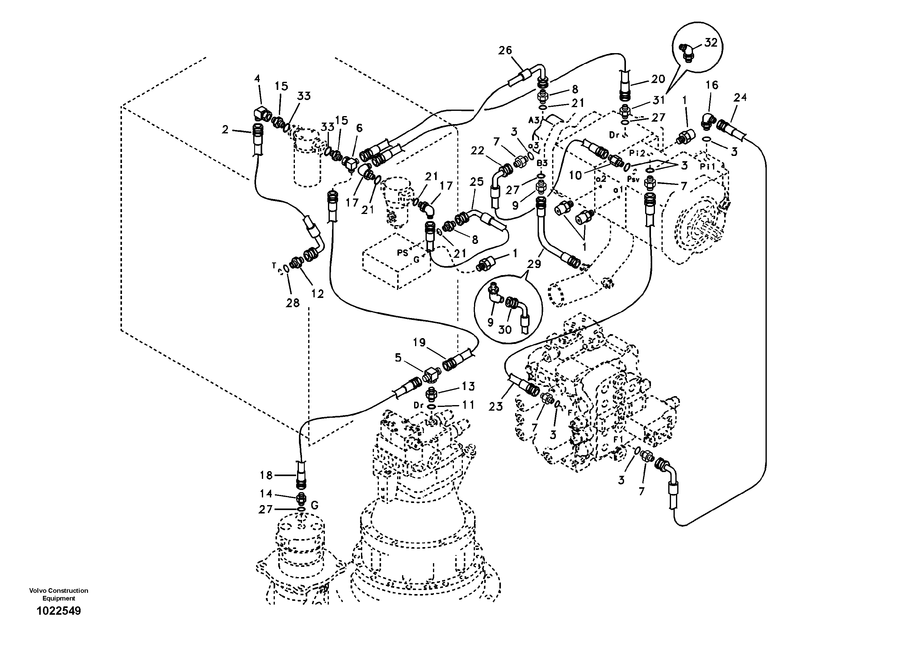 Схема запчастей Volvo EC210B - 54029 Servo system, pump piping and filter mount EC210B