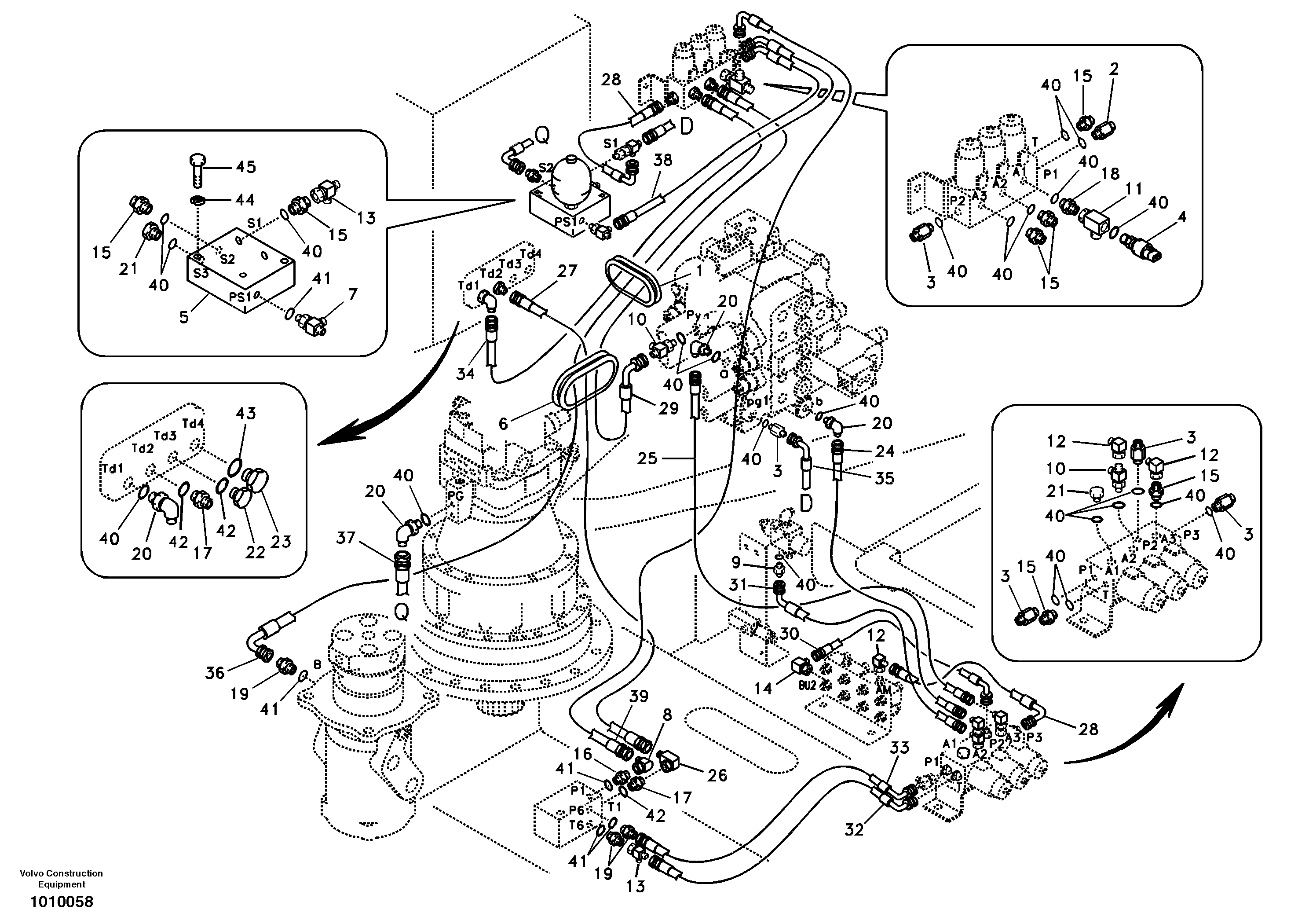 Схема запчастей Volvo EC210B - 93941 Servo system, control valve to solenoid valve EC210B