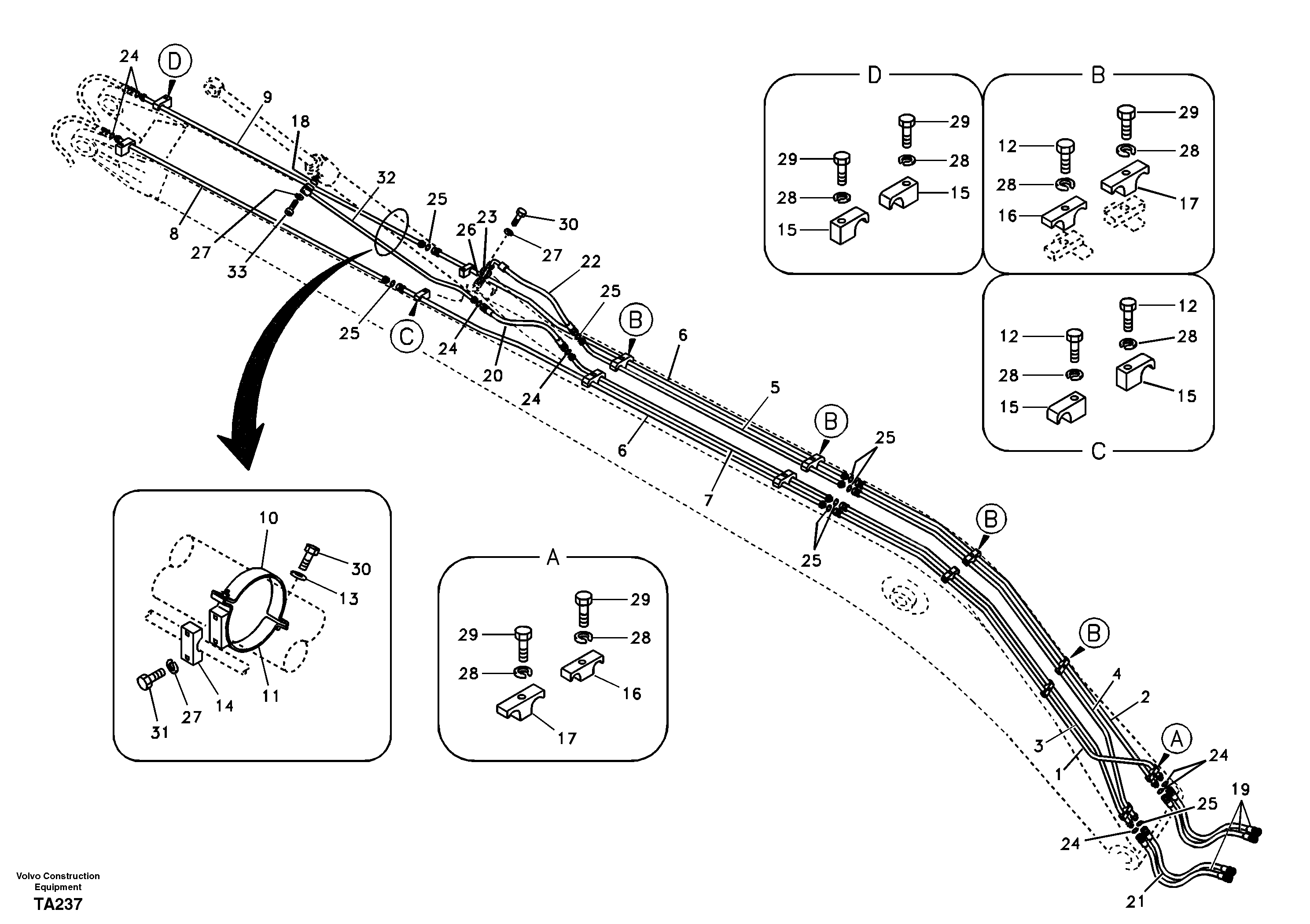 Схема запчастей Volvo EC210B - 14167 Working hydraulic, dipper arm cylinder on long boom EC210B