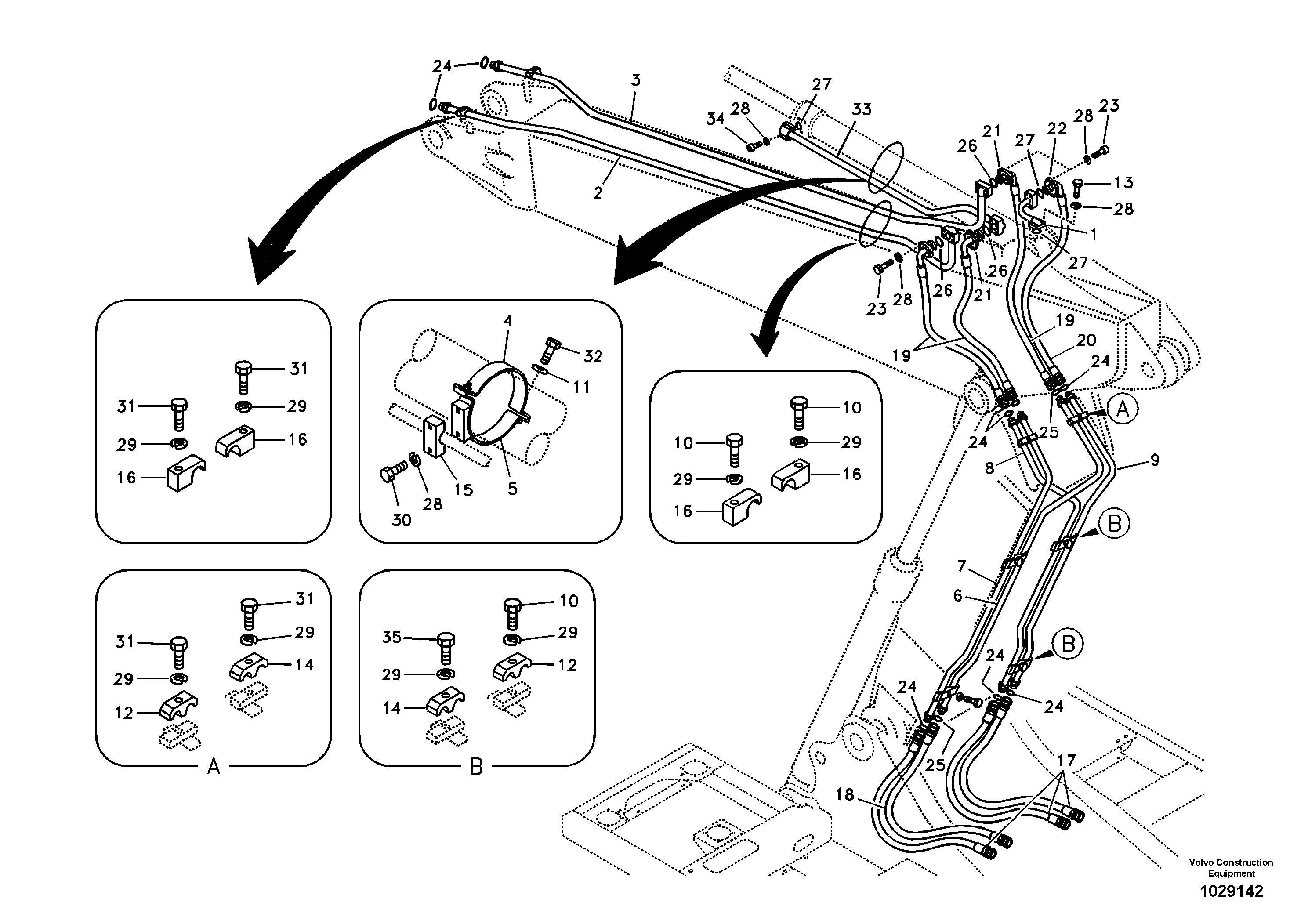 Схема запчастей Volvo EC210B - 28121 Working hydraulic, dipper arm cylinder on adjustable boom EC210B