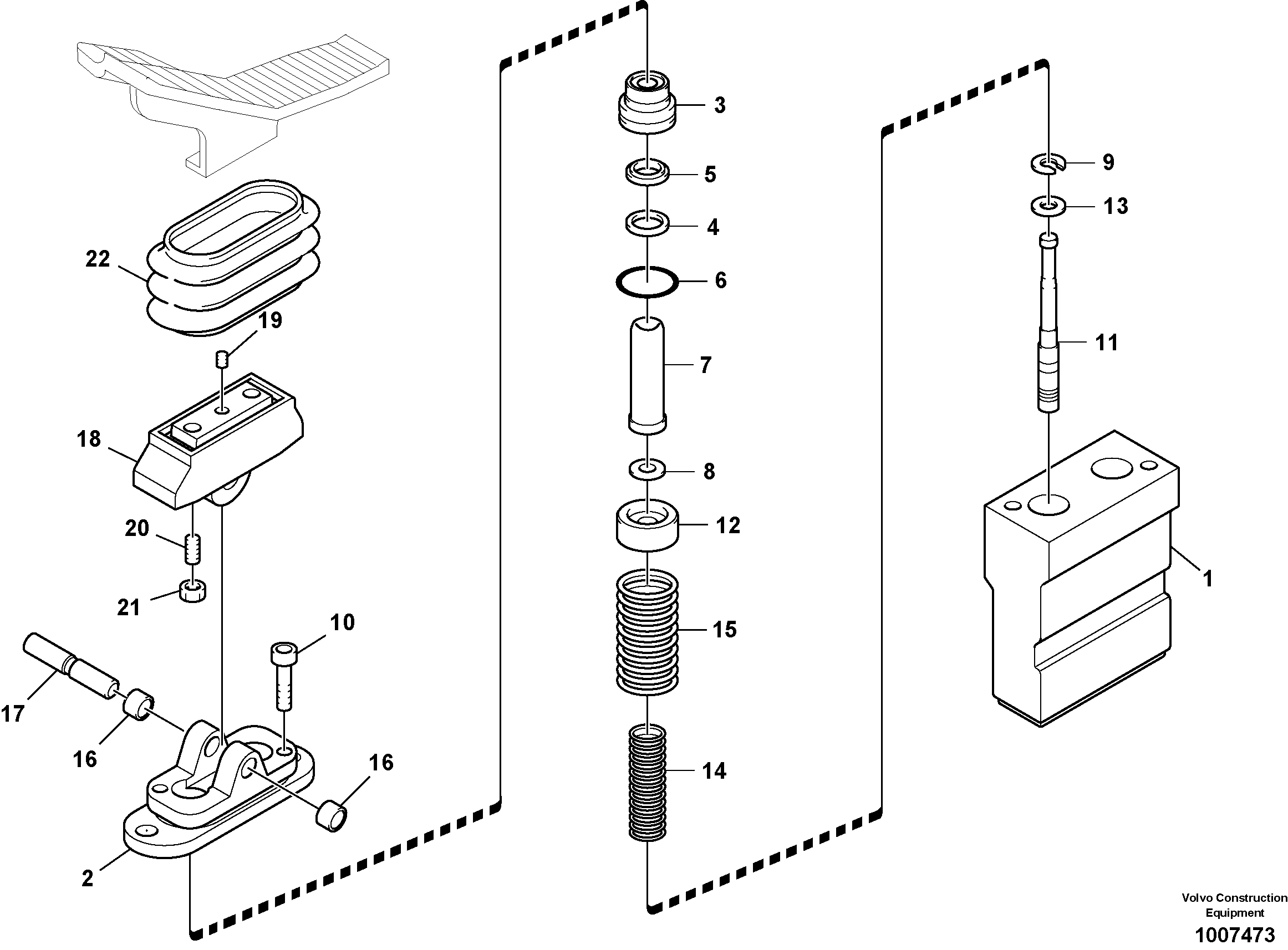 Схема запчастей Volvo EC210B - 40163 Working hydraulic, remote control valve pedal for adjustable boom EC210B