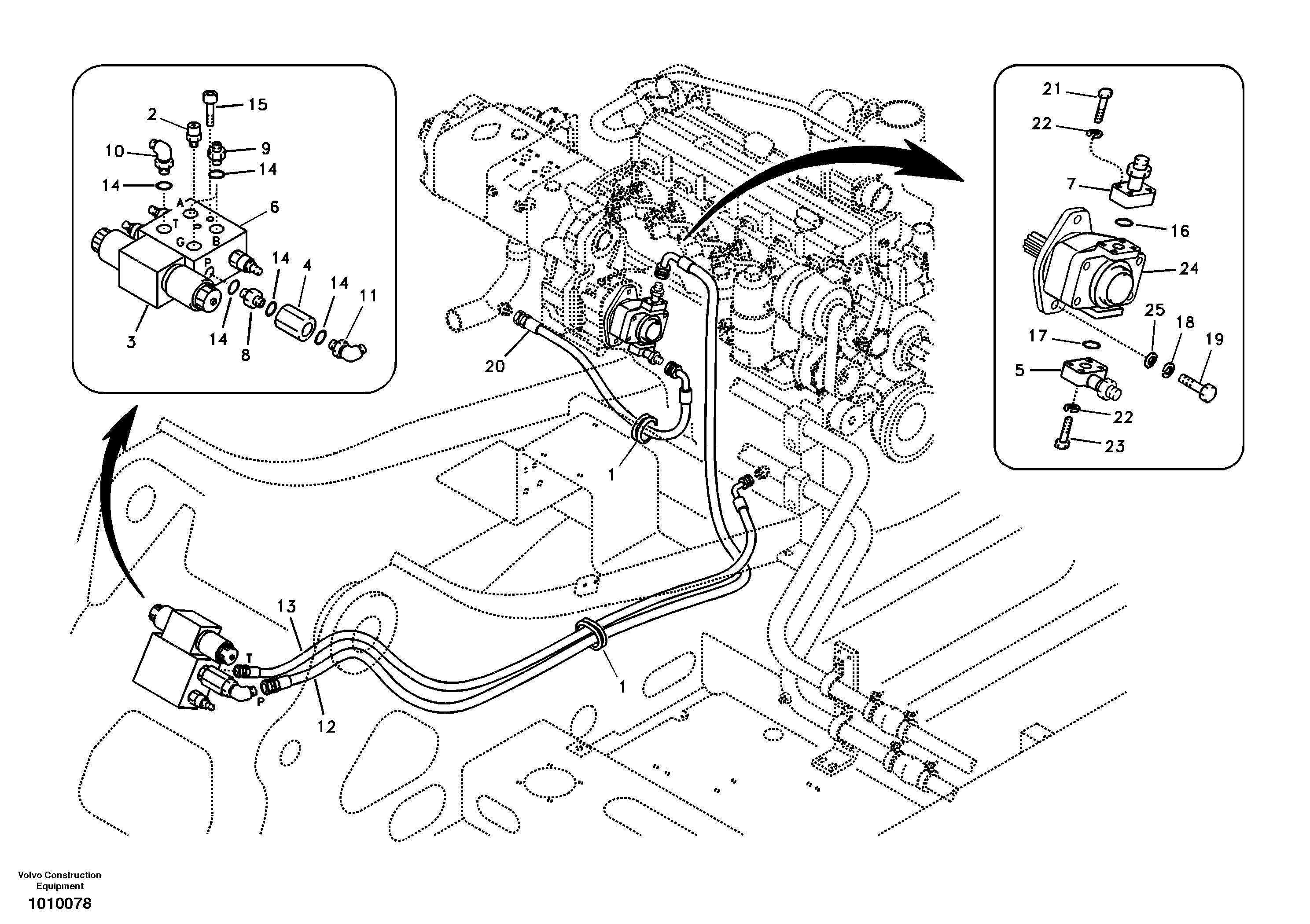 Схема запчастей Volvo EC210B - 97406 Working hydraulic, slope and rotator on upper frame EC210B