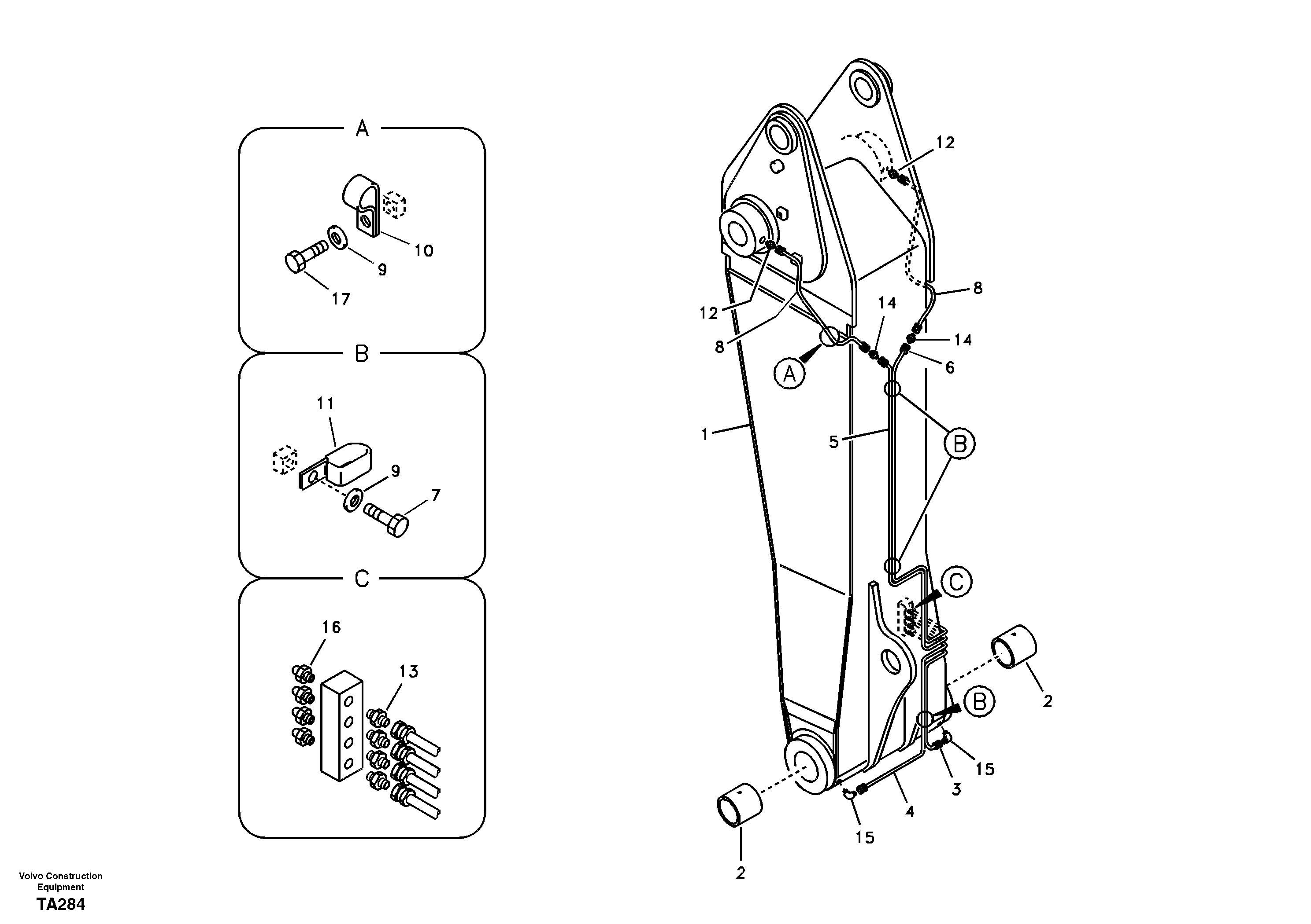 Схема запчастей Volvo EC210B - 58145 Boom and grease piping, adjustable 1st EC210B