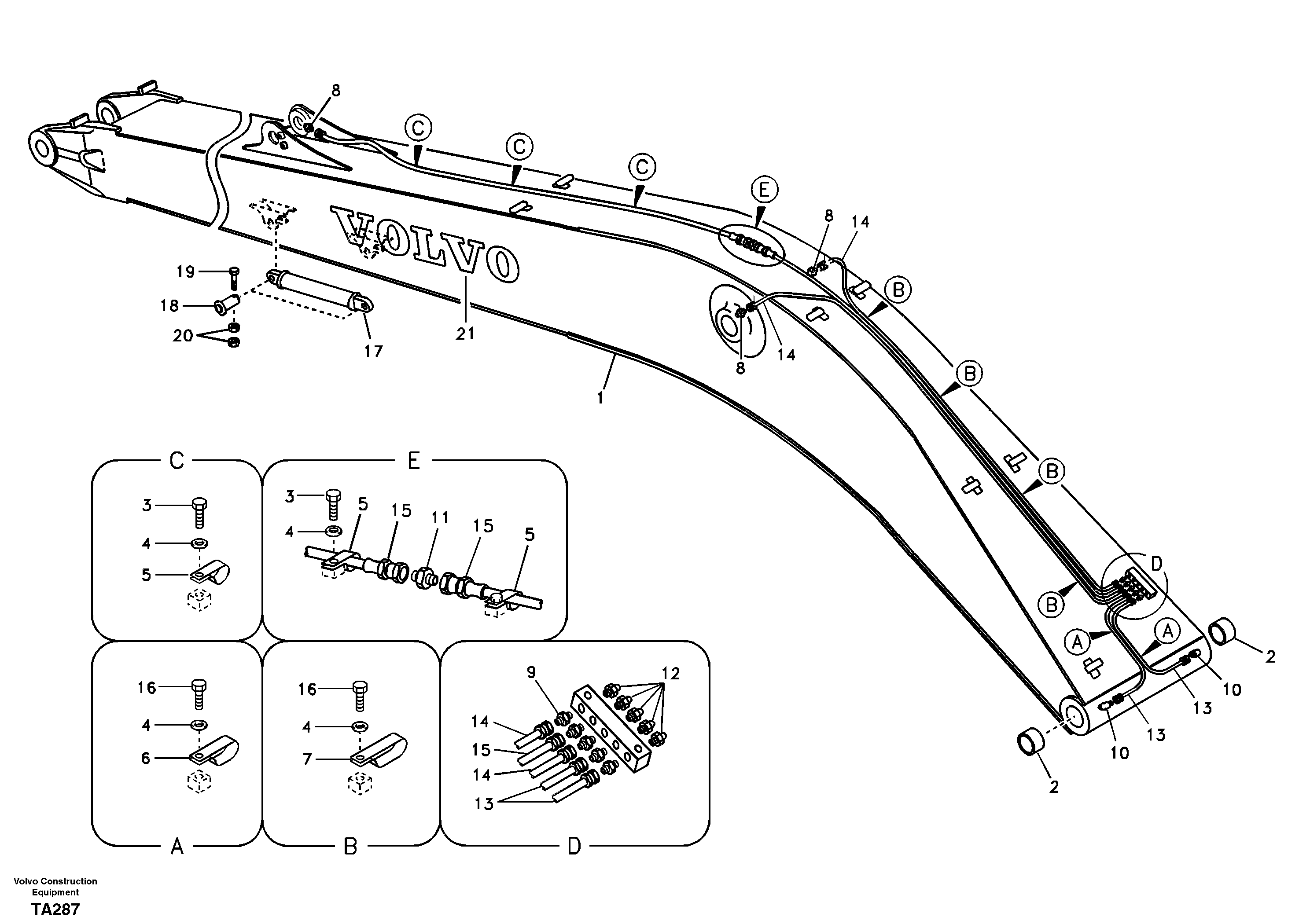 Схема запчастей Volvo EC210B - 61653 Boom and grease piping, long reach EC210B