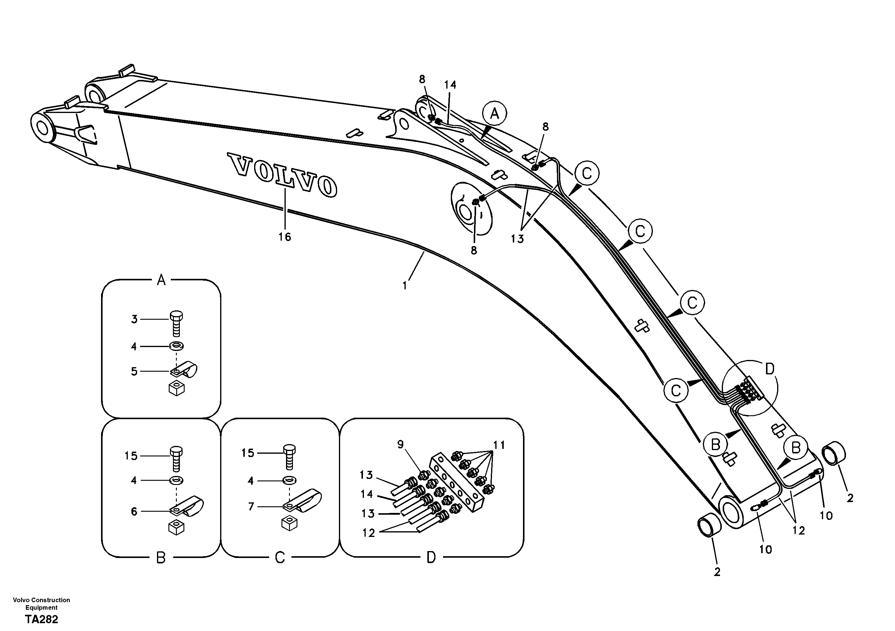 Схема запчастей Volvo EC210B - 63869 Boom and grease piping EC210B