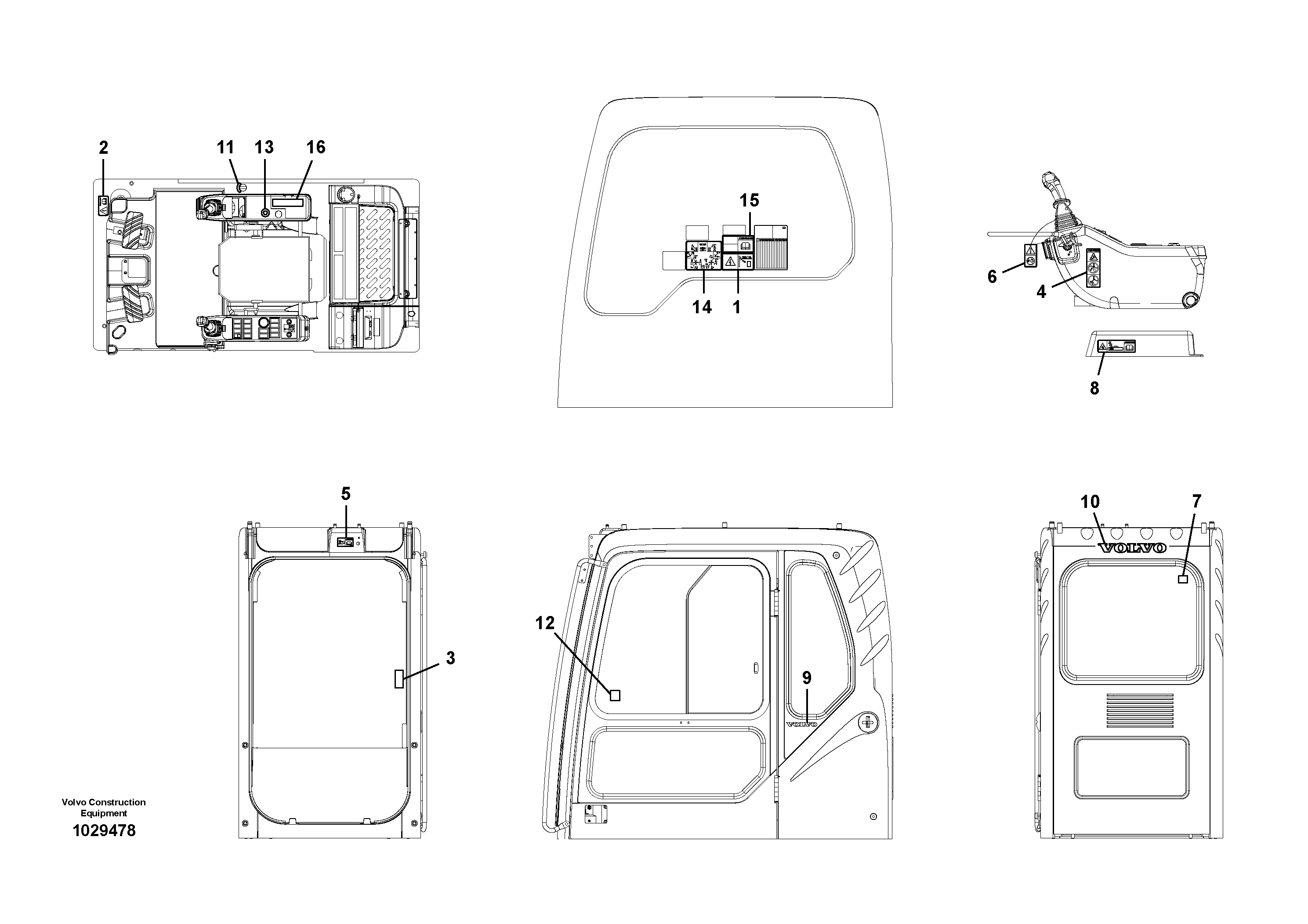 Схема запчастей Volvo EC210B - 93599 Decals, cab EC210B PRIME S/N 70001-/80001- 35001-