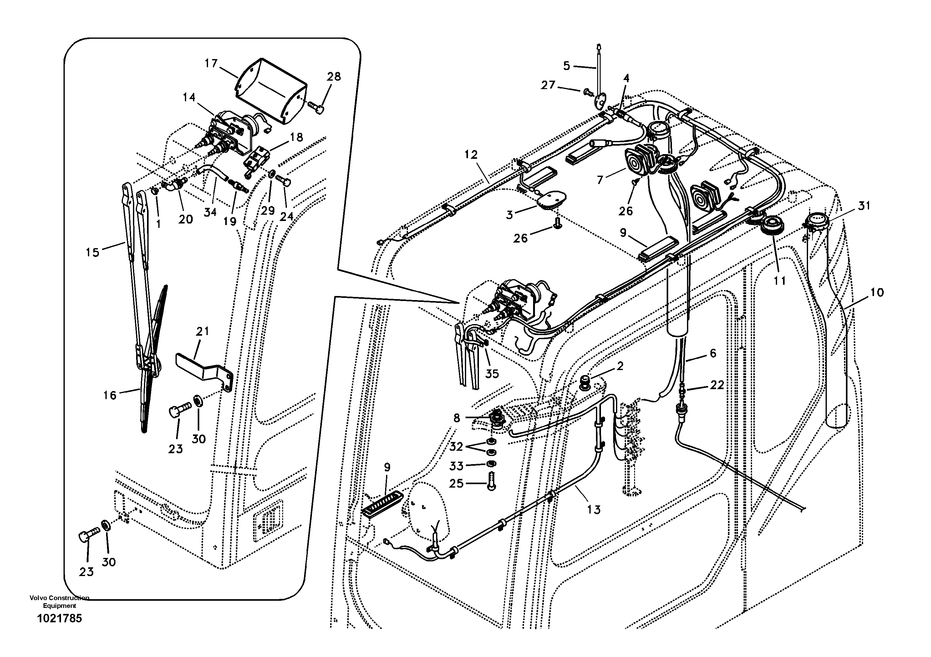 Схема запчастей Volvo EC210B - 37809 Cable harnesses, cab EC210B APPENDIX FX FORESTRY VER