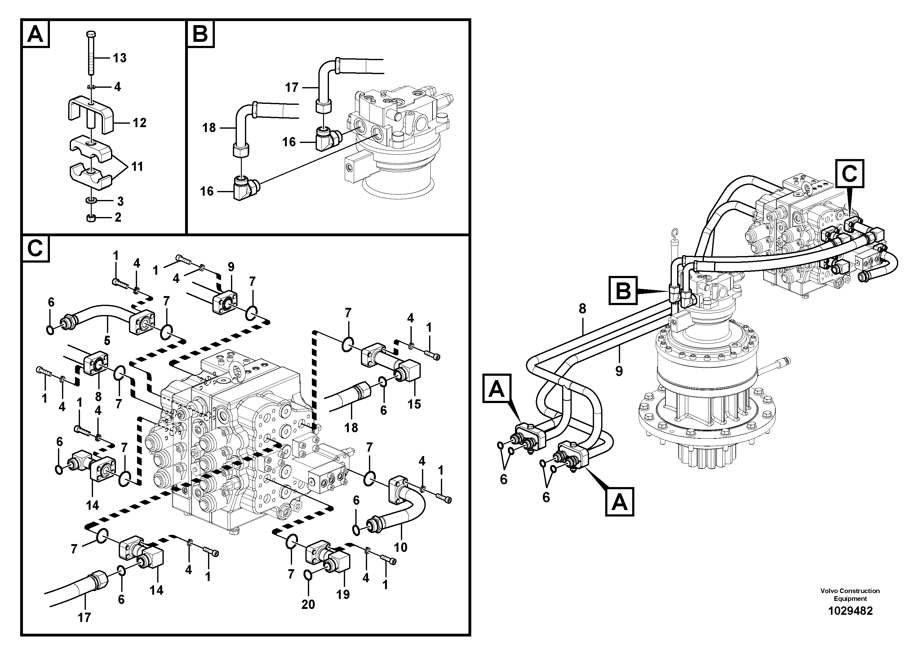 Схема запчастей Volvo EC210B - 87762 Hydraulic system, control valve to boom and swing EC210B PRIME S/N 70001-/80001- 35001-