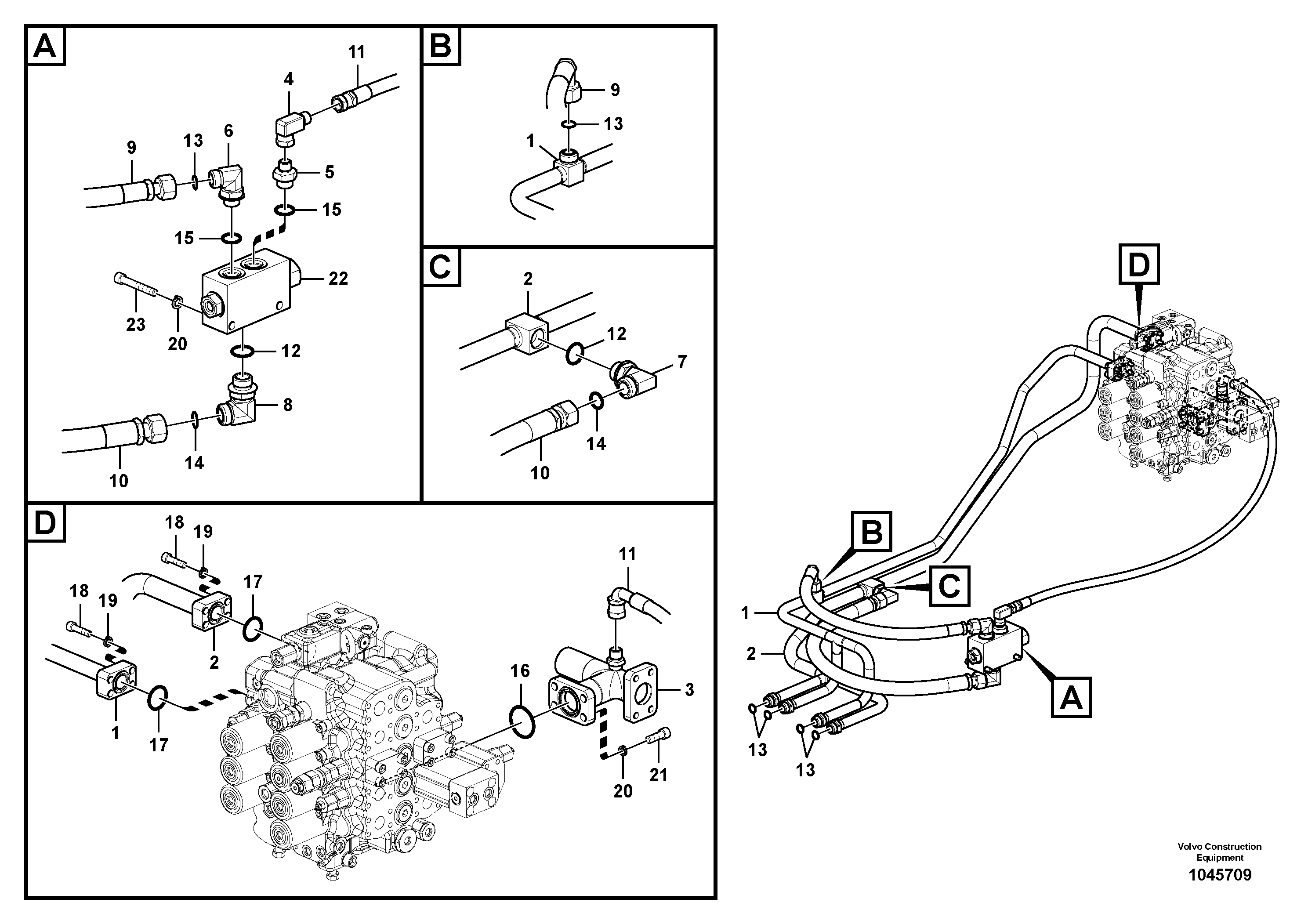 Схема запчастей Volvo EC210B - 87806 Hydraulic system, control valve to boom and swing EC210B PRIME S/N 70001-/80001- 35001-