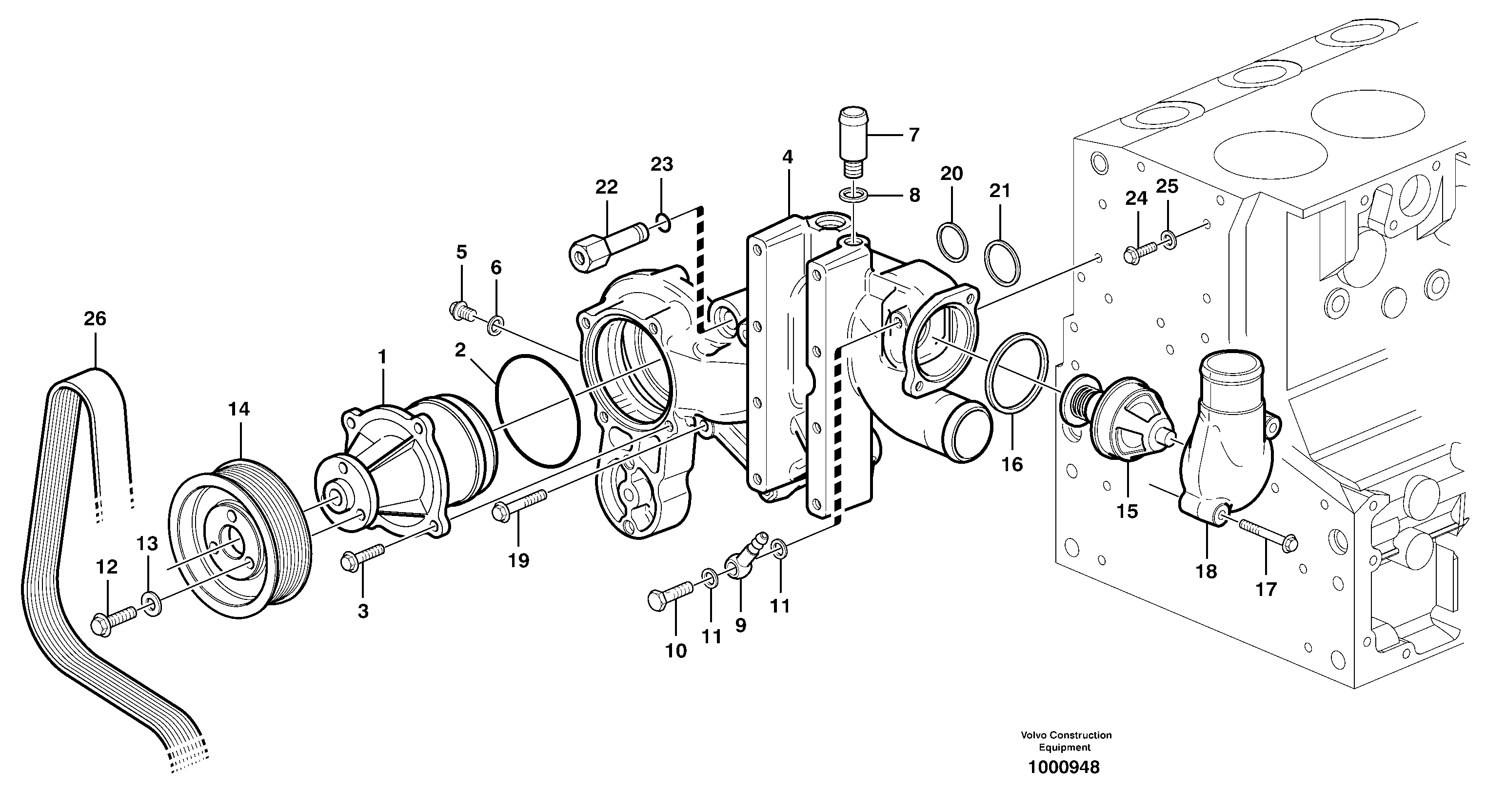 Схема запчастей Volvo EC210B - 101901 Water pump and thermostat housing EC210B