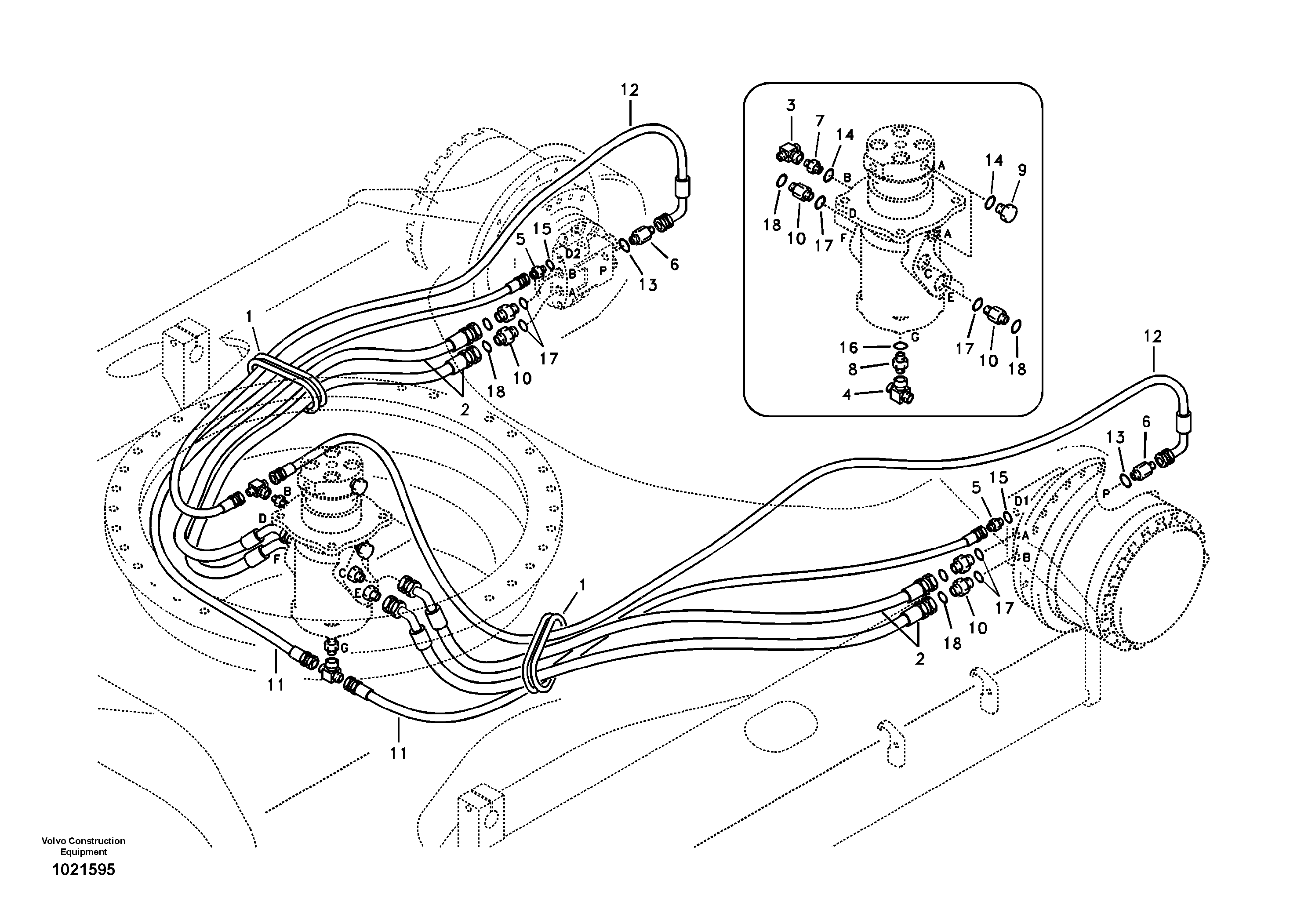 Схема запчастей Volvo EC210B - 1479 Turning joint line, turning joint to travel motor EC210B APPENDIX FX FORESTRY VER