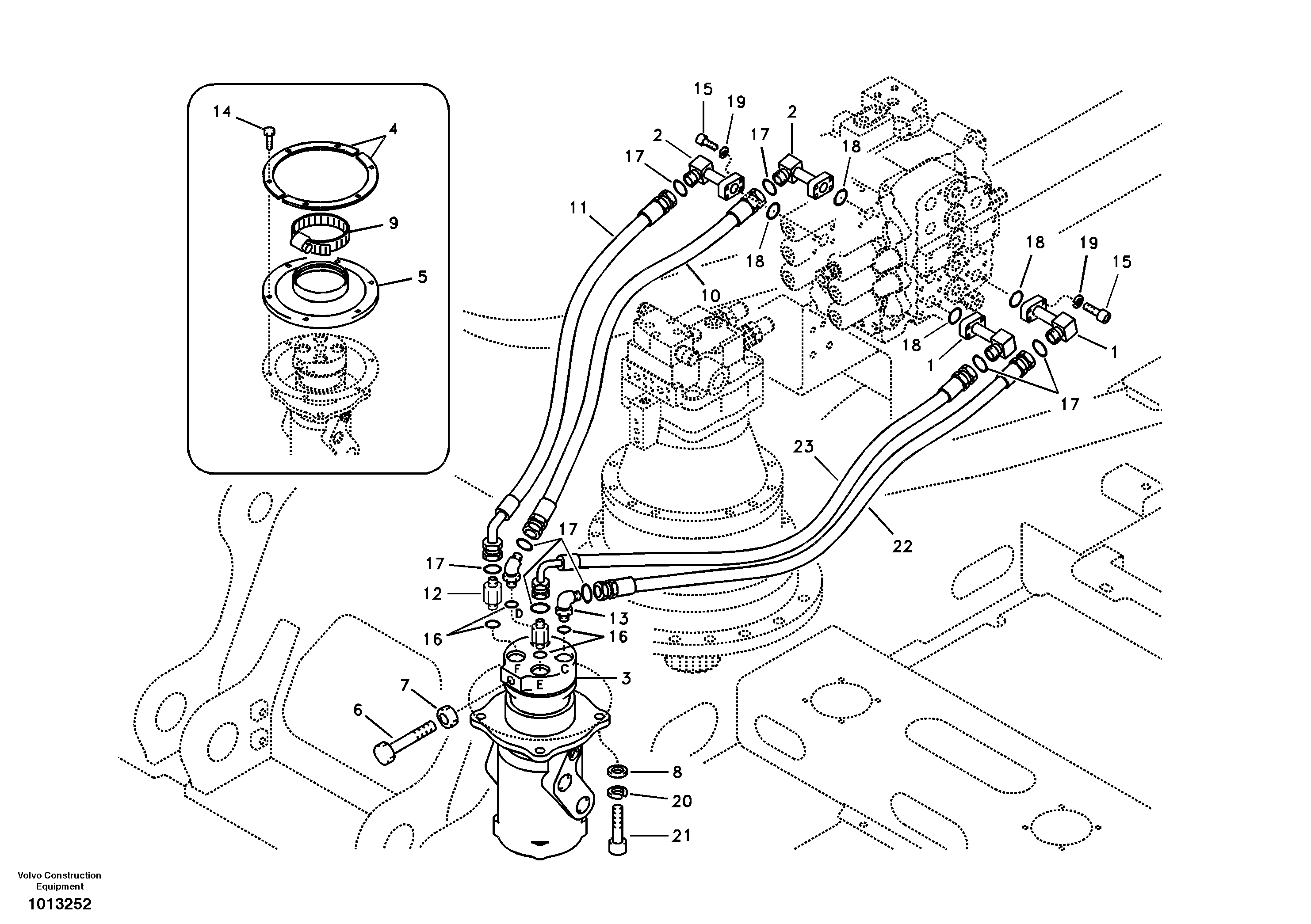 Схема запчастей Volvo EC210B - 67650 Turning joint line, control valve to turning joint EC210B