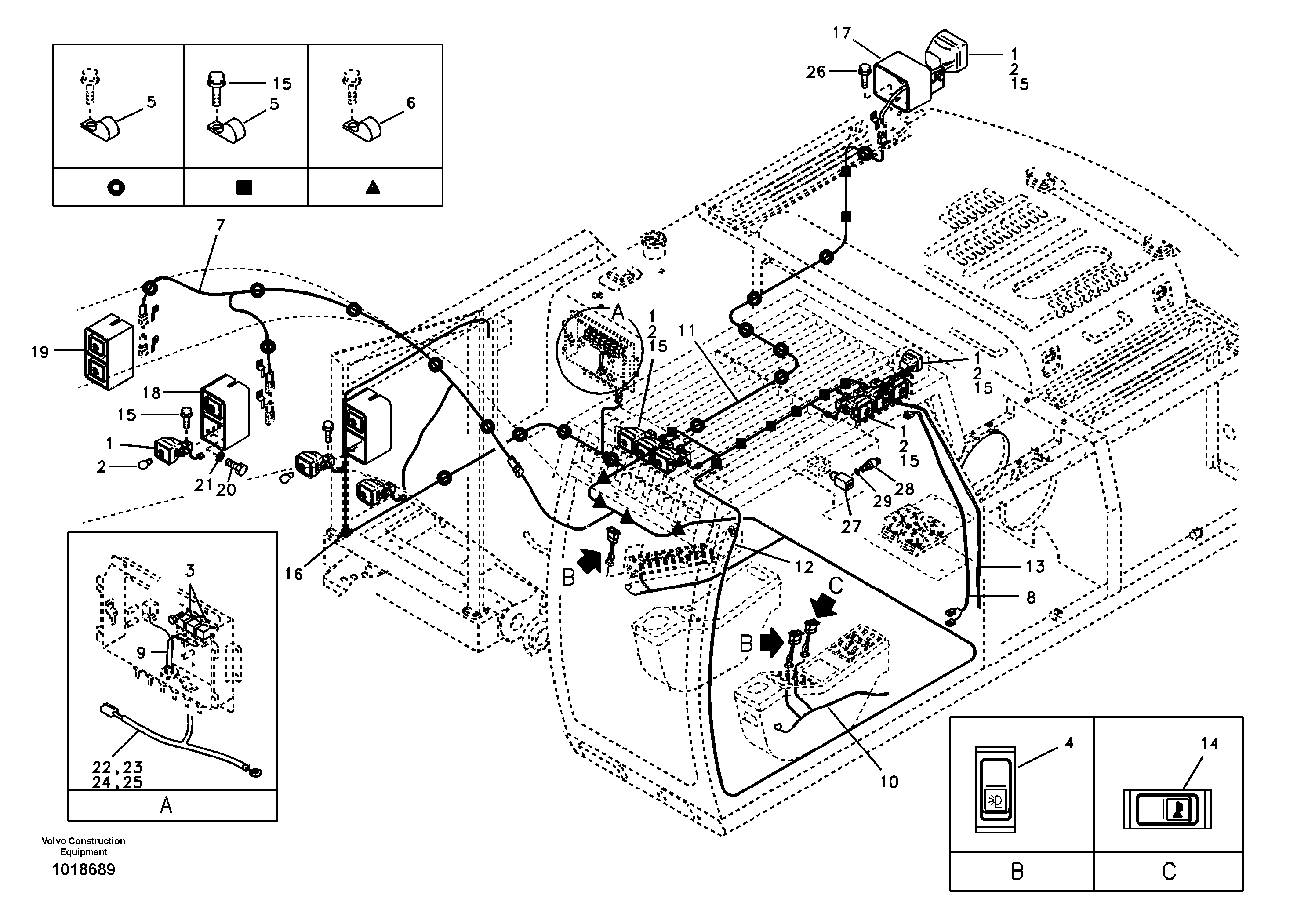 Схема запчастей Volvo EC210B - 77653 Work lights, extra EC210B APPENDIX FORESTRY VERSION