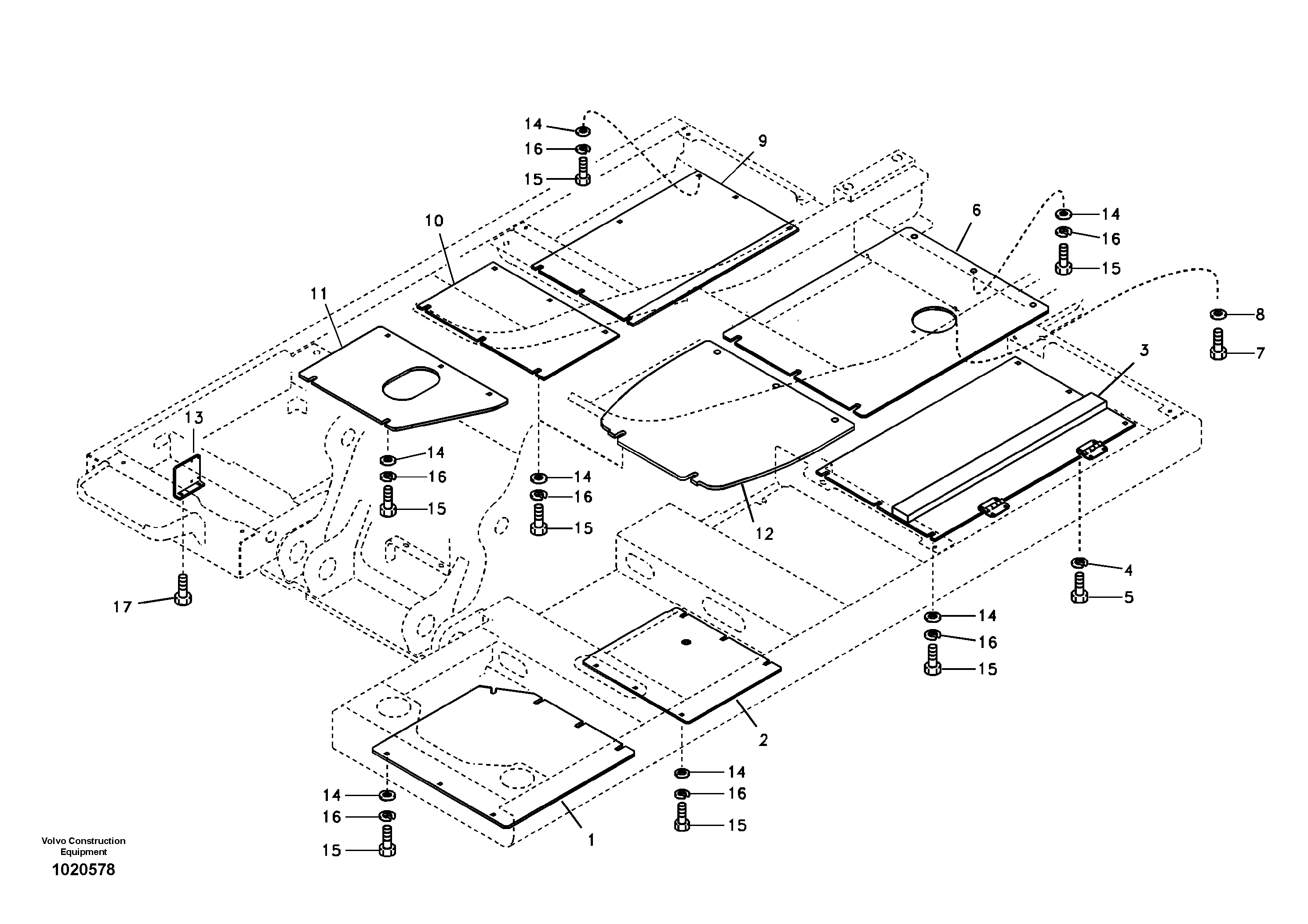 Схема запчастей Volvo EC210B - 44401 Hatches under engine, hydr.pumps, cooler, m.valve and fuel tank EC210B