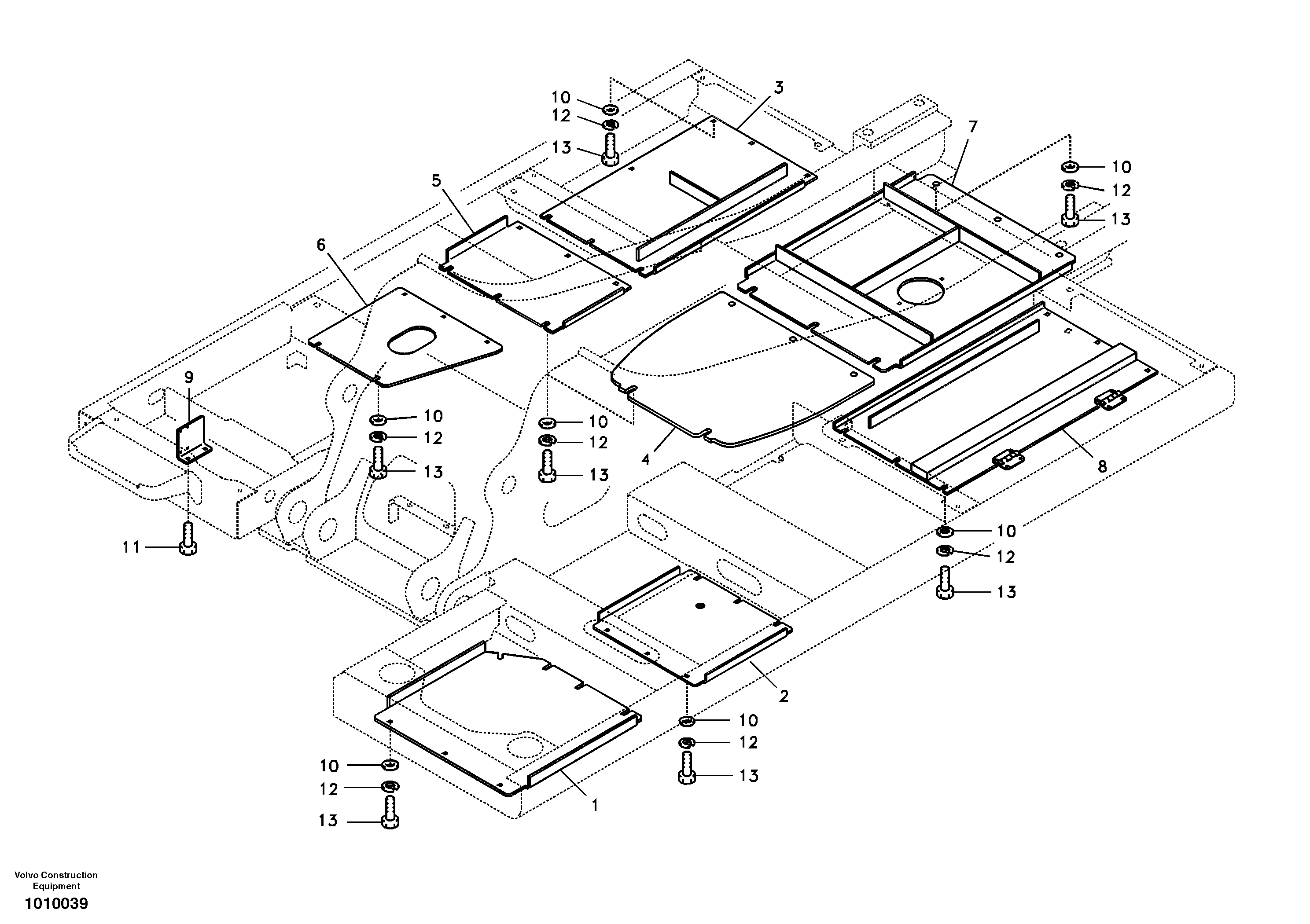 Схема запчастей Volvo EC210B - 8410 Hatches under engine, hydr.pumps, cooler, m.valve and fuel tank EC210B