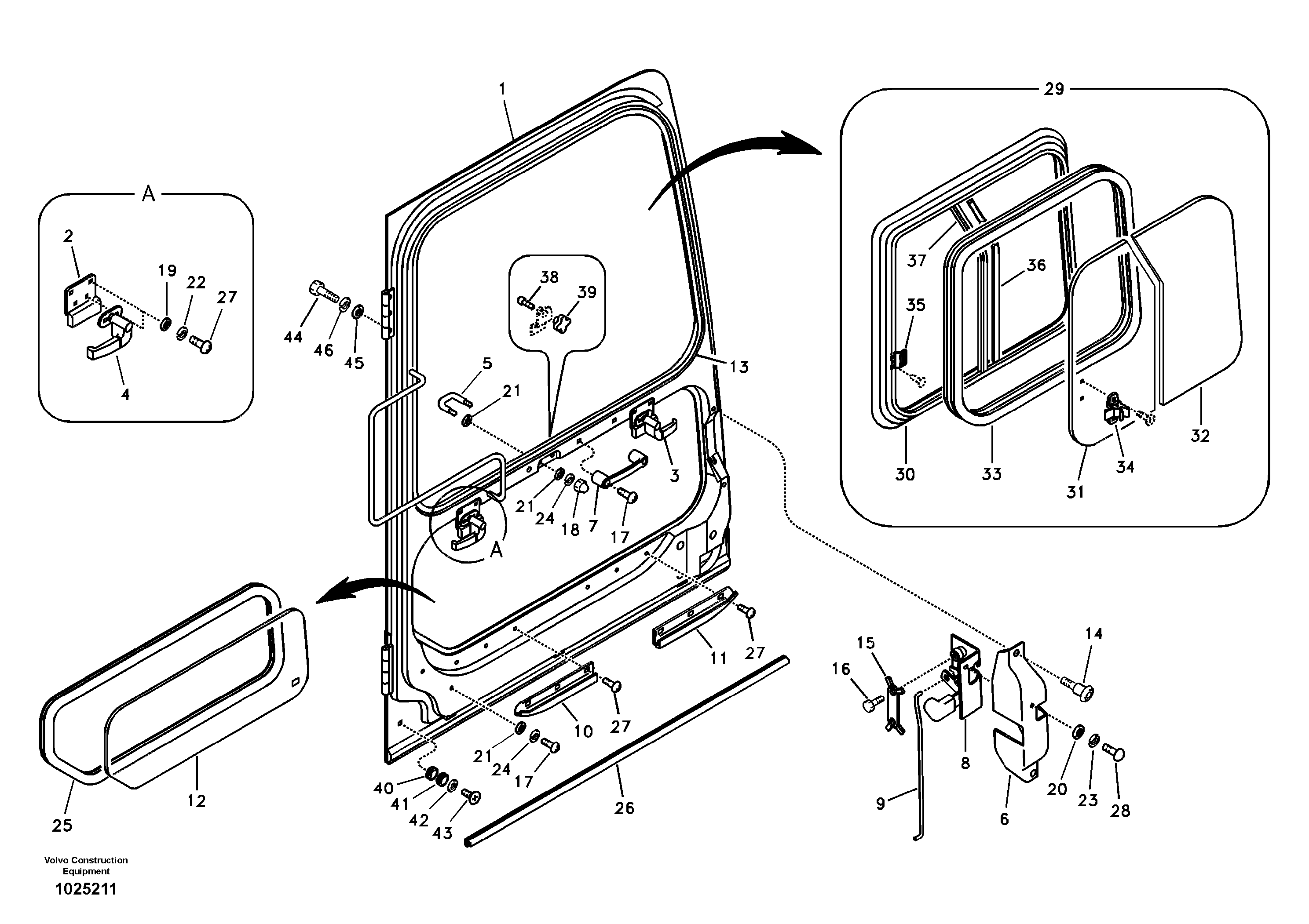 Схема запчастей Volvo EC210B - 60070 Door, operators cab EC210B APPENDIX FORESTRY VERSION