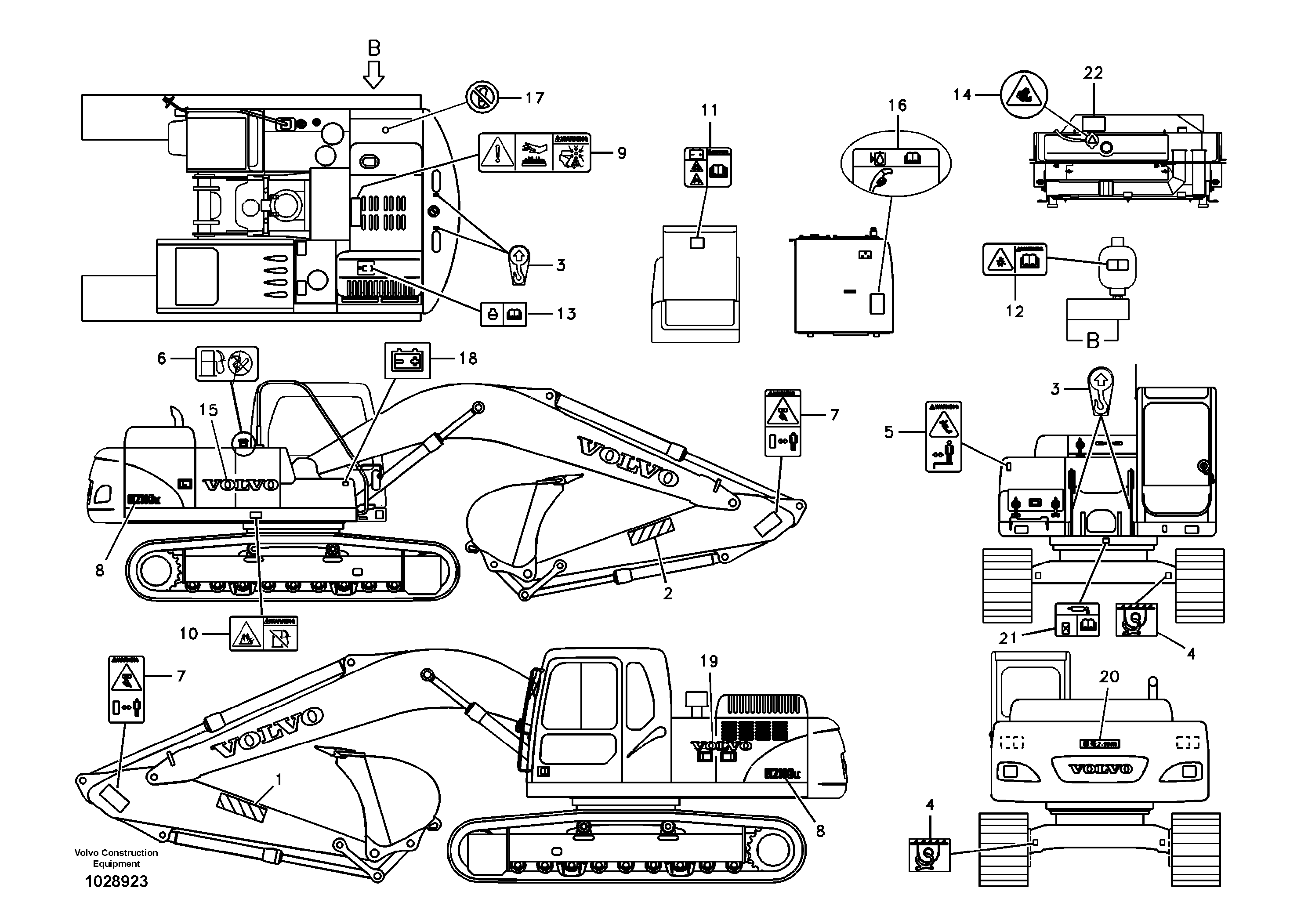 Схема запчастей Volvo EC210B - 61387 Decal, outer location EC210B