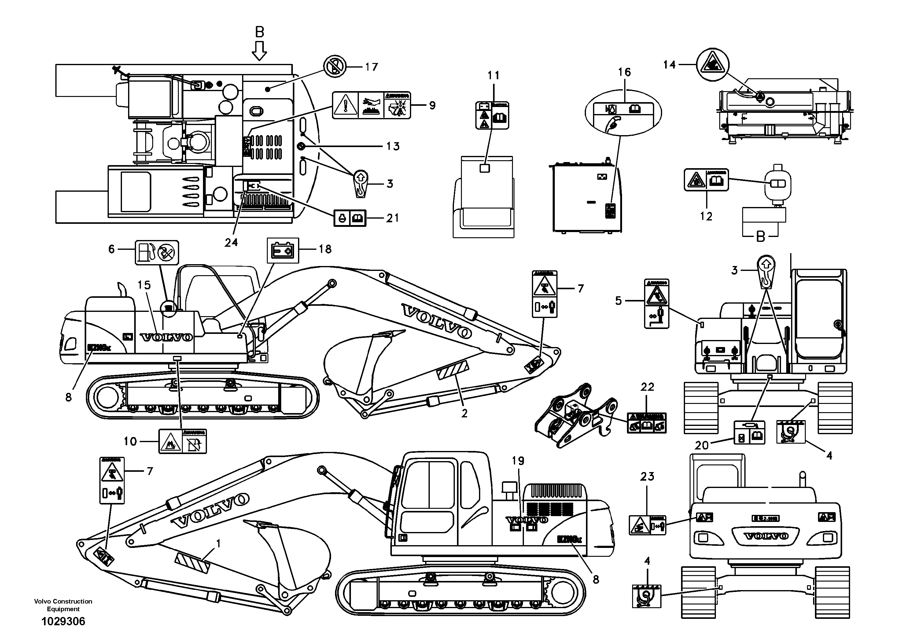 Схема запчастей Volvo EC210B - 95080 Decal, outer location EC210B