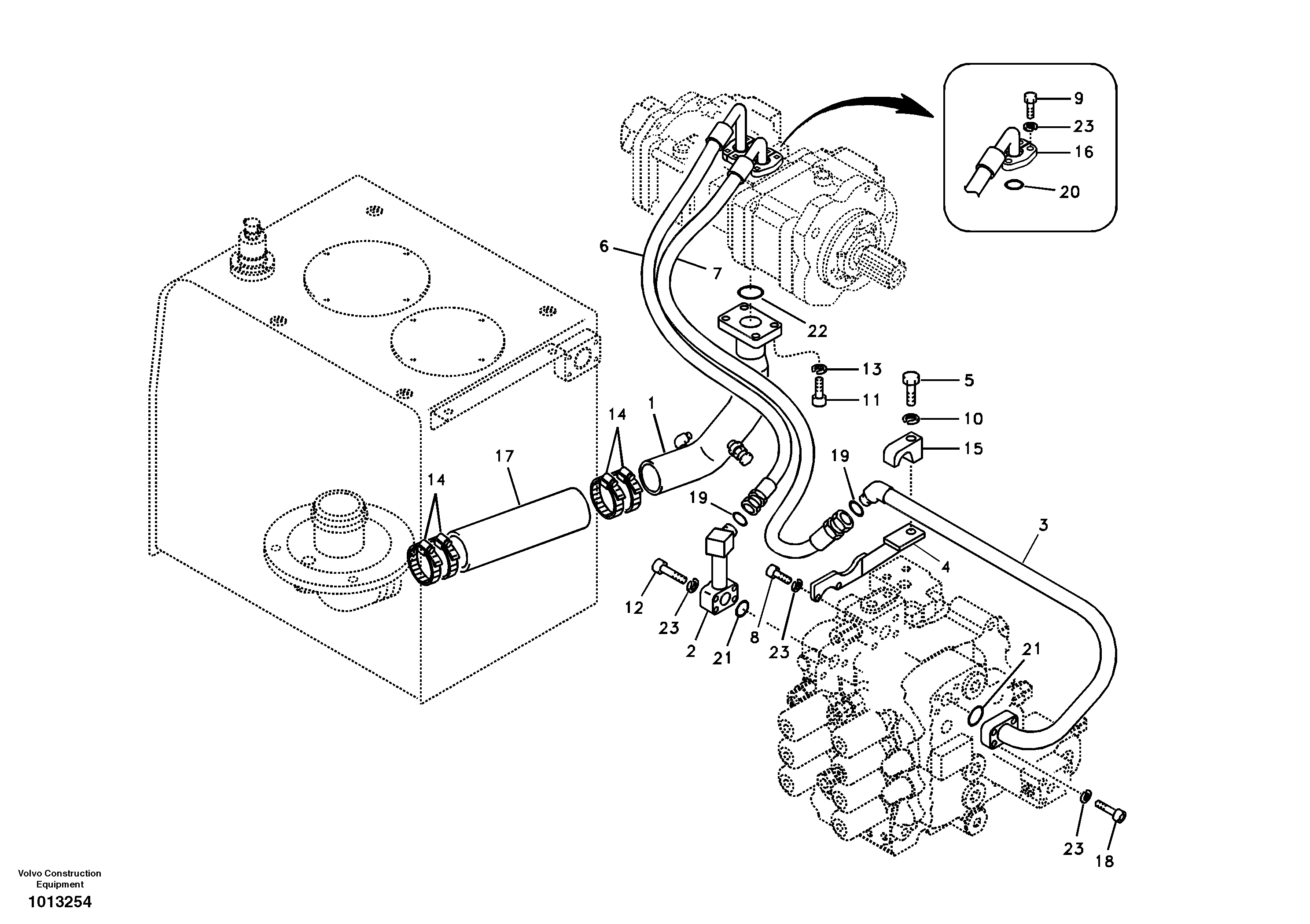 Схема запчастей Volvo EC210B - 43582 Hydraulic system, hydraulic tank to hydraulic pump EC210B