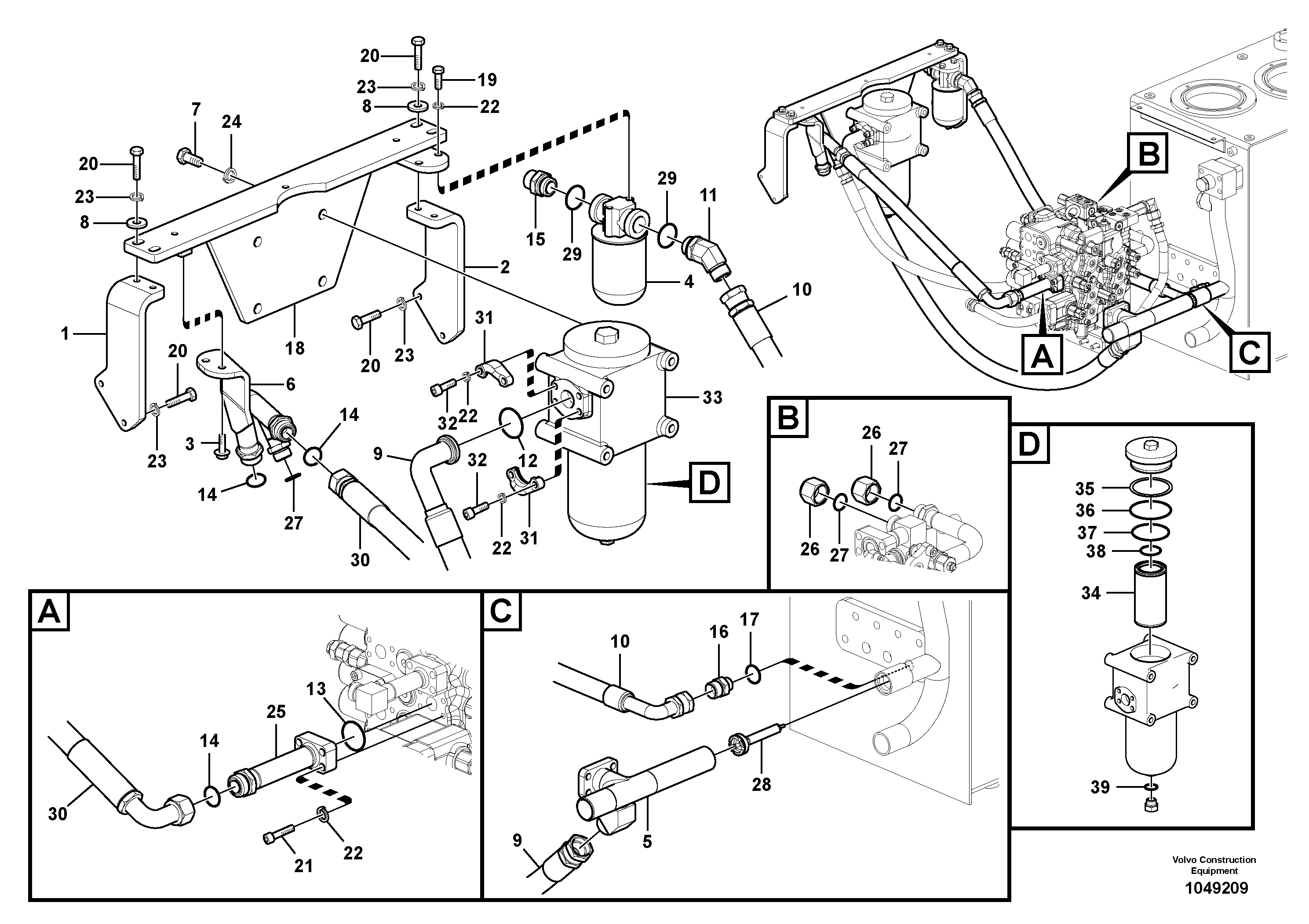 Схема запчастей Volvo EC210B - 8891 Hydraulic system, control valve to return filter EC210B APPENDIX FORESTRY VERSION