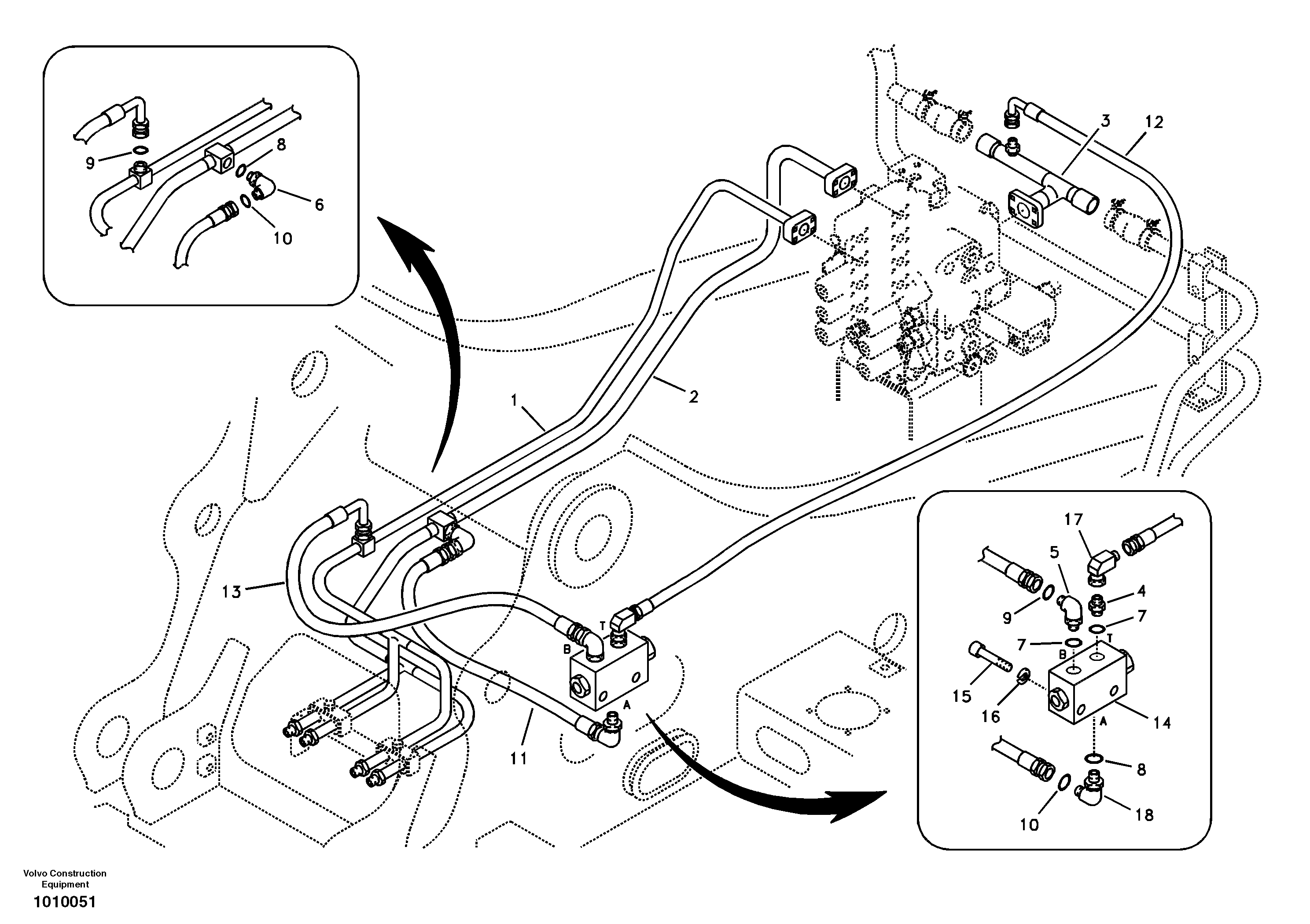 Схема запчастей Volvo EC210B - 54311 Hydraulic system, control valve to boom and swing EC210B