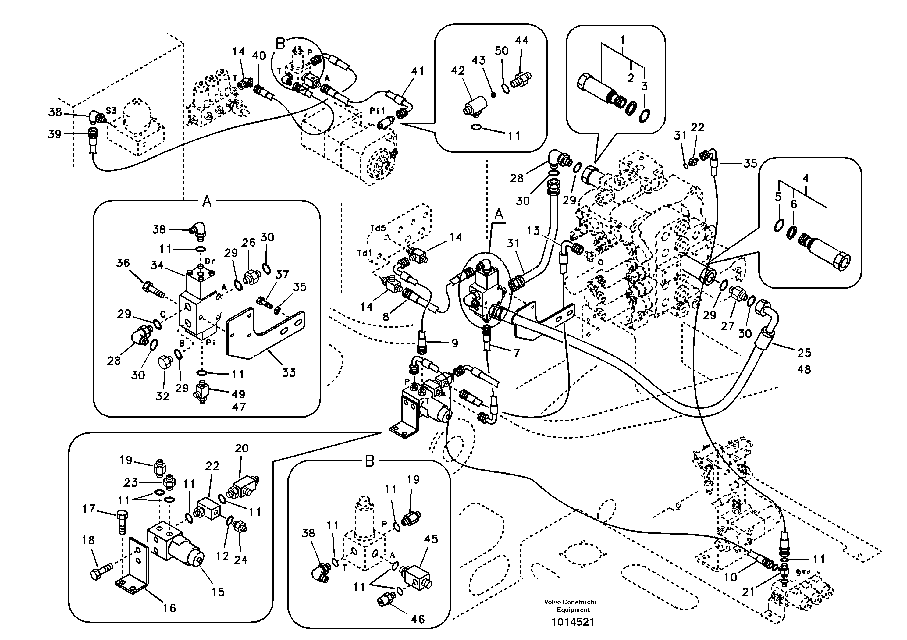 Схема запчастей Volvo EC210B - 53709 Servo system, control valve to remote control valve EC210B APPENDIX FORESTRY VERSION